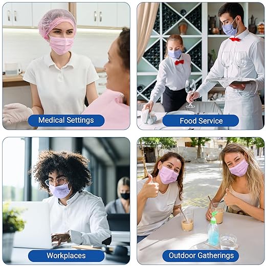 JMU 500 Pcs Disposable Face Masks, 4-Ply Protection ASTM Level 3 Medical Masks for Adults, 10 Box, Purple