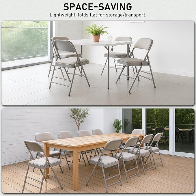 SEALAMB 4 Pack Fabric Folding Chairs with Padded Seats & Cushion, Metal Foldable Chairs for Wedding Party, Commercial Chairs for Office School Church Events, 350lb Capacity (Gary-Fabric, 4 Pack)