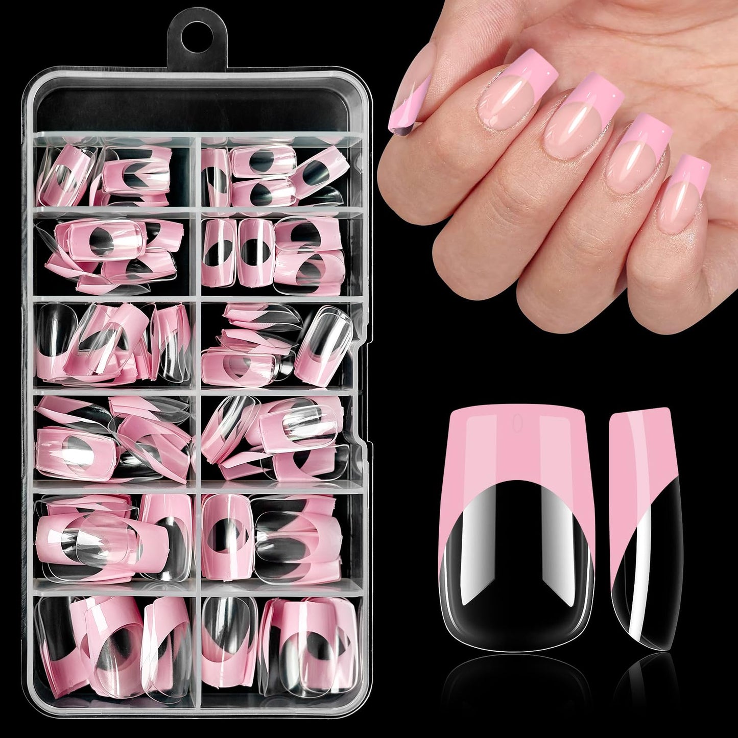 Bellelfin Pink French Tip Press on nails Short Square Fake Nails, 120PCS Square Nail Tips Short French Tip Nails, Clear Acrylic Nail Press on Full Cover False Nail