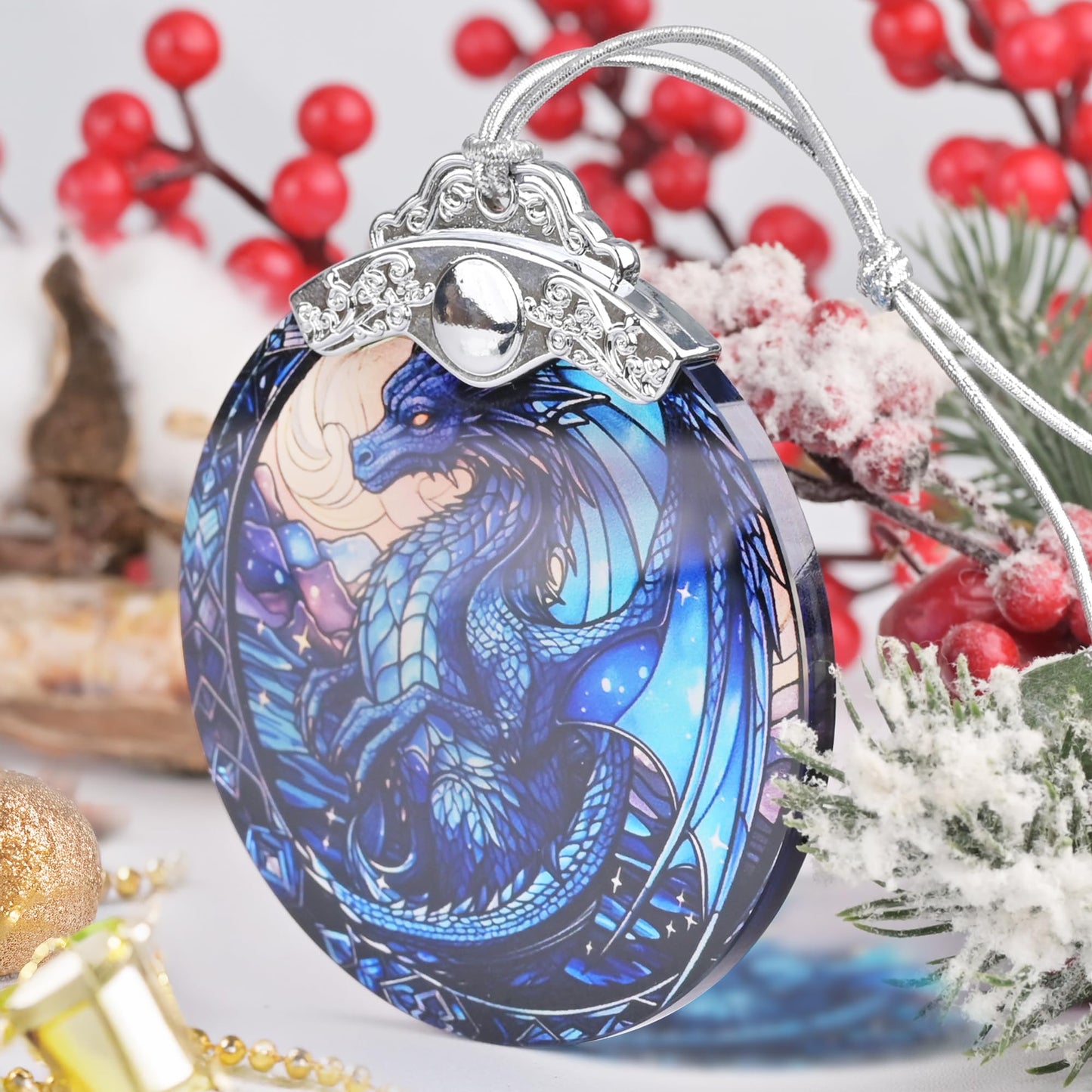 Irina Dragon Stained Glass Christmas Ornament - Beautiful Dragon Christmas Tree Decoration, Gift Idea