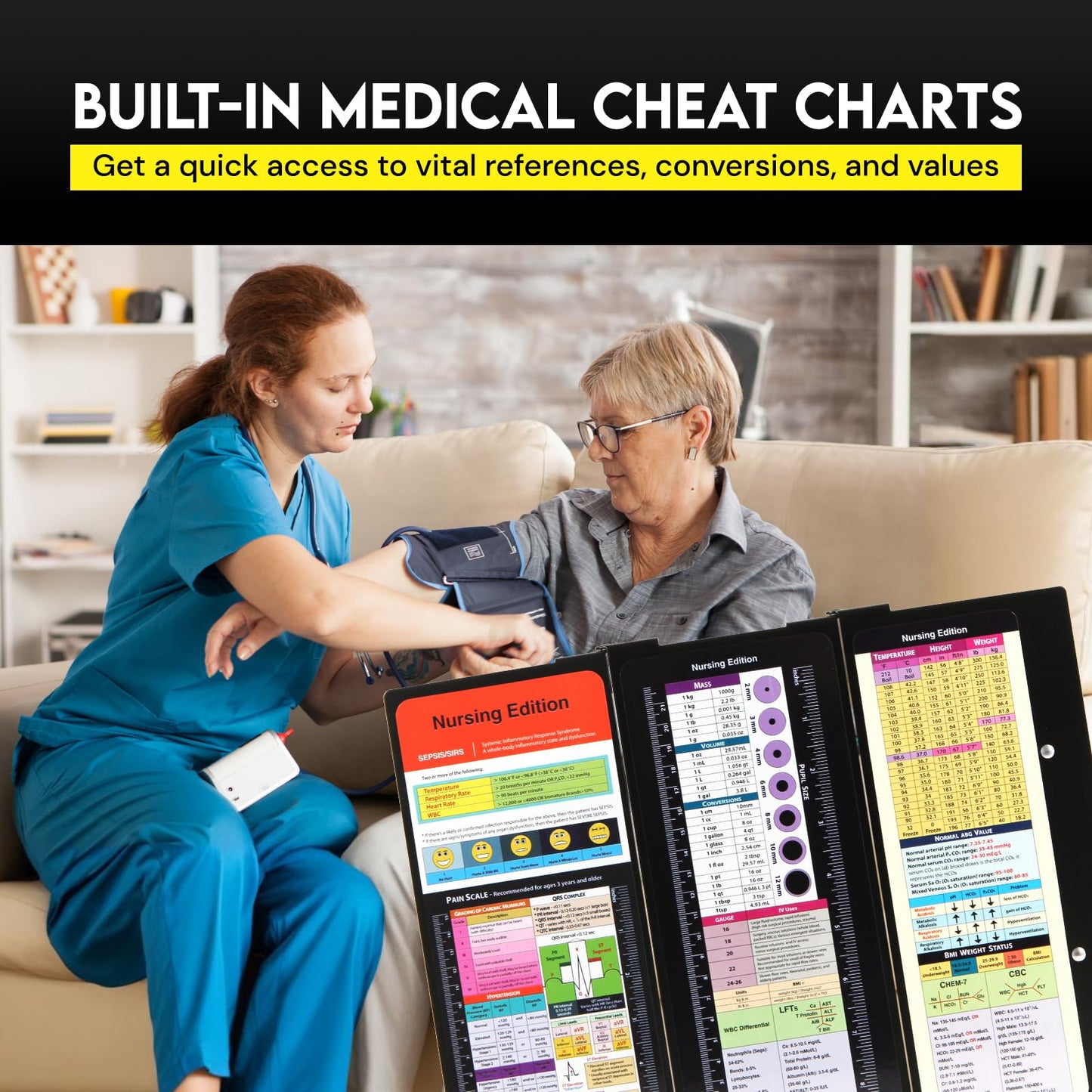 Nursing Clipboard Foldable with Medical Edition Cheat Sheets, 3 Layers Aluminum Foldable Clipboard for Nursing, Notepad for Students, Nursing School Essentials (Black)