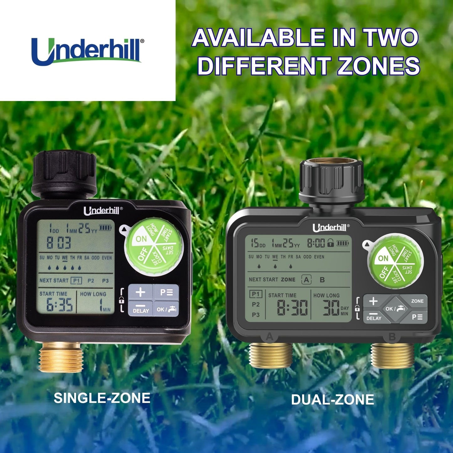 Underhill AquaZone Digital Hose Timer – Automatic Garden Water Timer with LCD Display, Programmable Irrigation Controller for Sprinklers, Drip Systems & Garden Hose Faucets