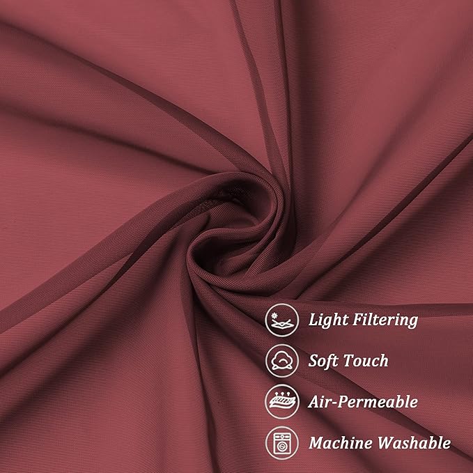 Chyhomenyc Burgundy Sheer Curtains 84 Inches Long 2 Panels, Light Filtering Voile Christmas Curtain Drapes Window Treatment for Bedroom Living Room, Each 42Wx84L Inch