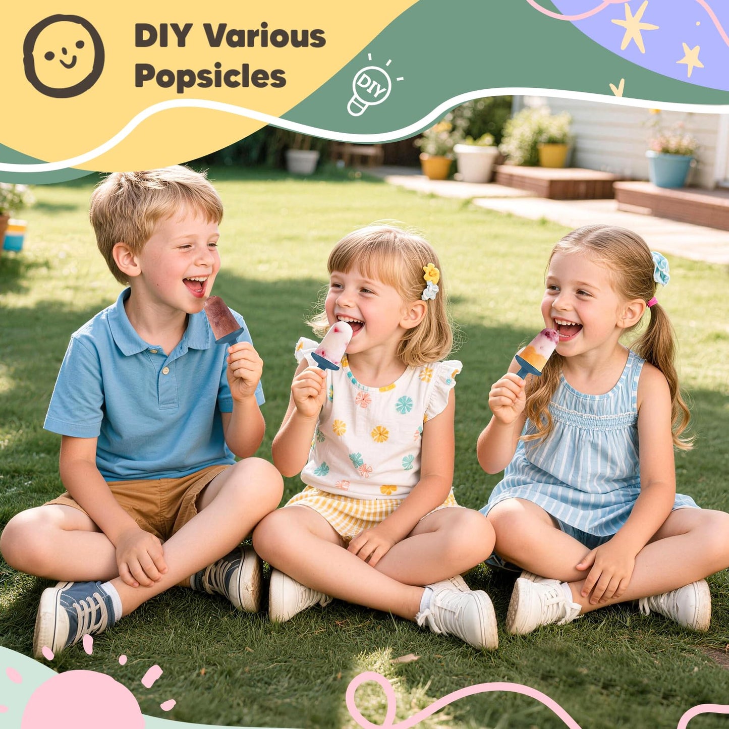 Popsicle Mold Set 4 Pieces Homemade Silicone Popsicle Maker Easy Release Ice Cream Molds Reusable DIY Pop Molds (Blue, IcyClassic Pops)