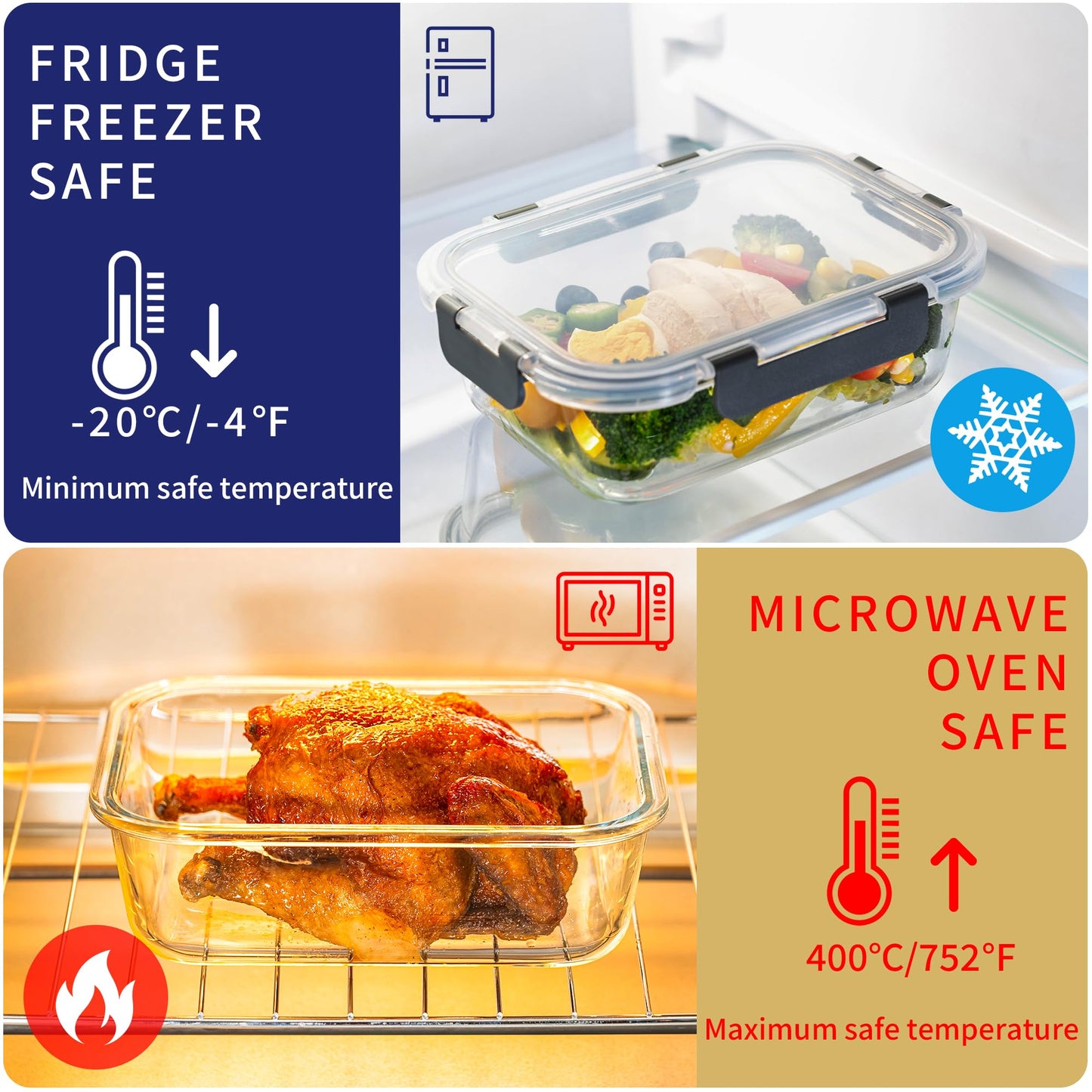 MFY 5-Pack 36 OZ Glass Storage Containers with Lids, Glass Meal Prep Containers Set, Airtight Lunch Containers with Lids, Microwave, Oven, Freezer and Dishwasher Safe, Gray