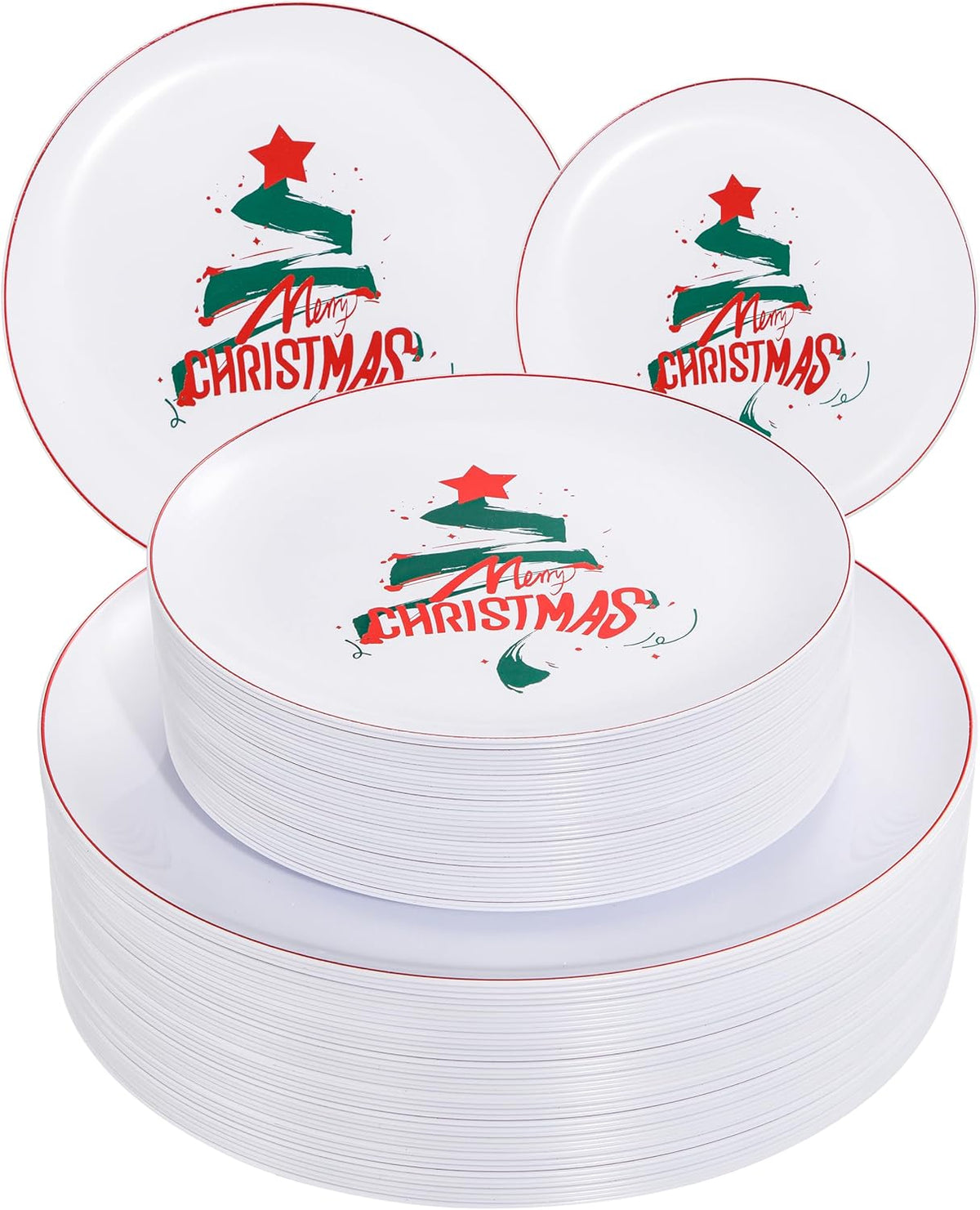 NOCCUR 60PCS Christmas Plates - Include 30 Dinner/Dessert Plastic Plates with Red Christmas Trees, Serve for 30 Guests