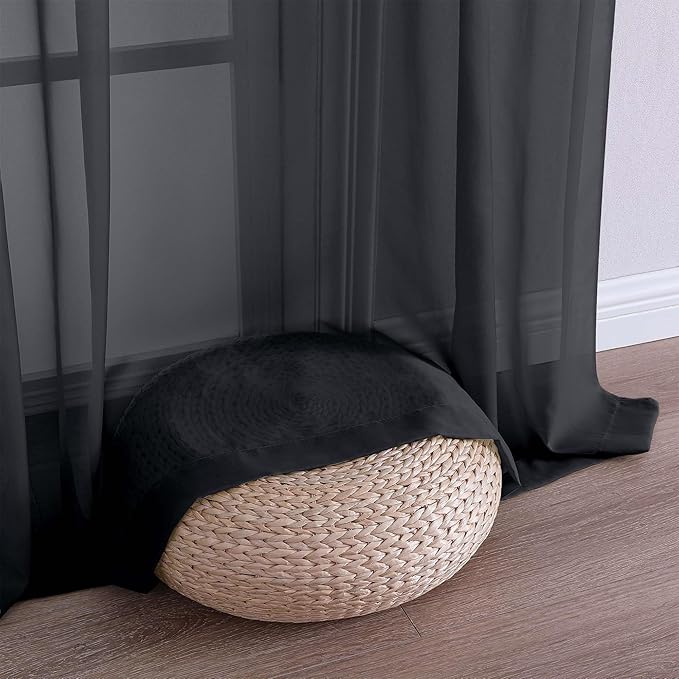 OVZME Black Sheer Curtains 108 Inches Long 2 Panels Set, 59 Inch Extra Wide Lightweight Airy Black Sheer Curtain for Living Room Bedroom, Filmy Voile Rod Pocket, 59Wx108L Inches