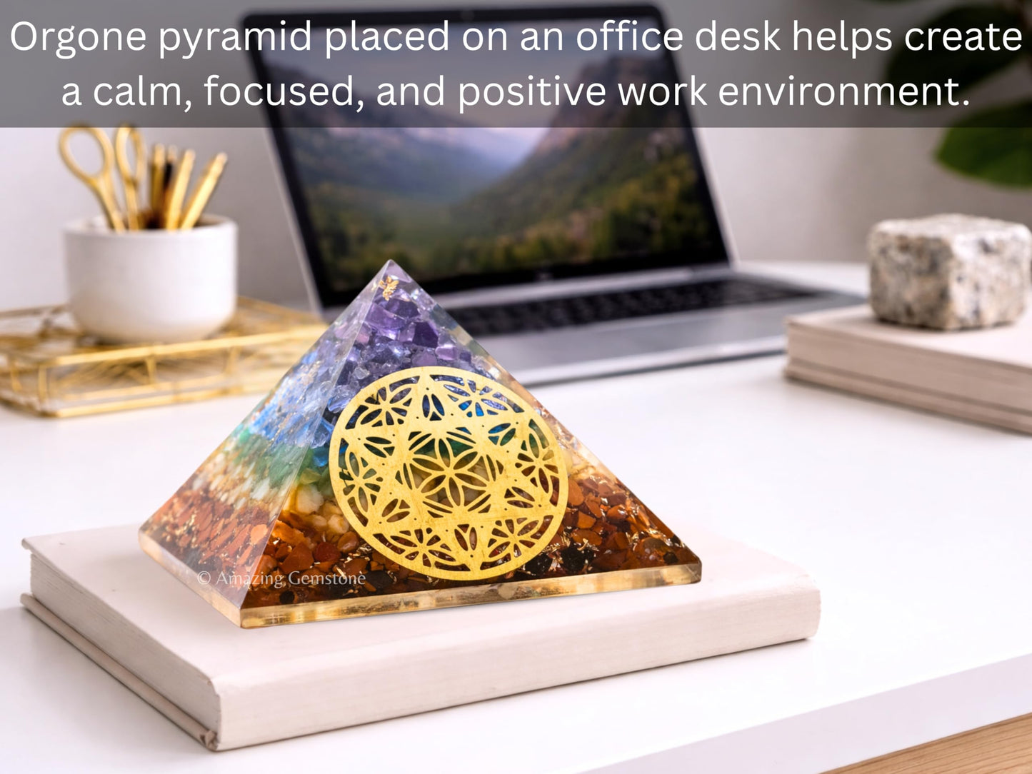 Amazing Gemstone Large Orgone Pyramid | Natural Chakra Pyramid Crystal | Star of David Orgonite Pyramid | Organ Pyramids Positive Energy Healing