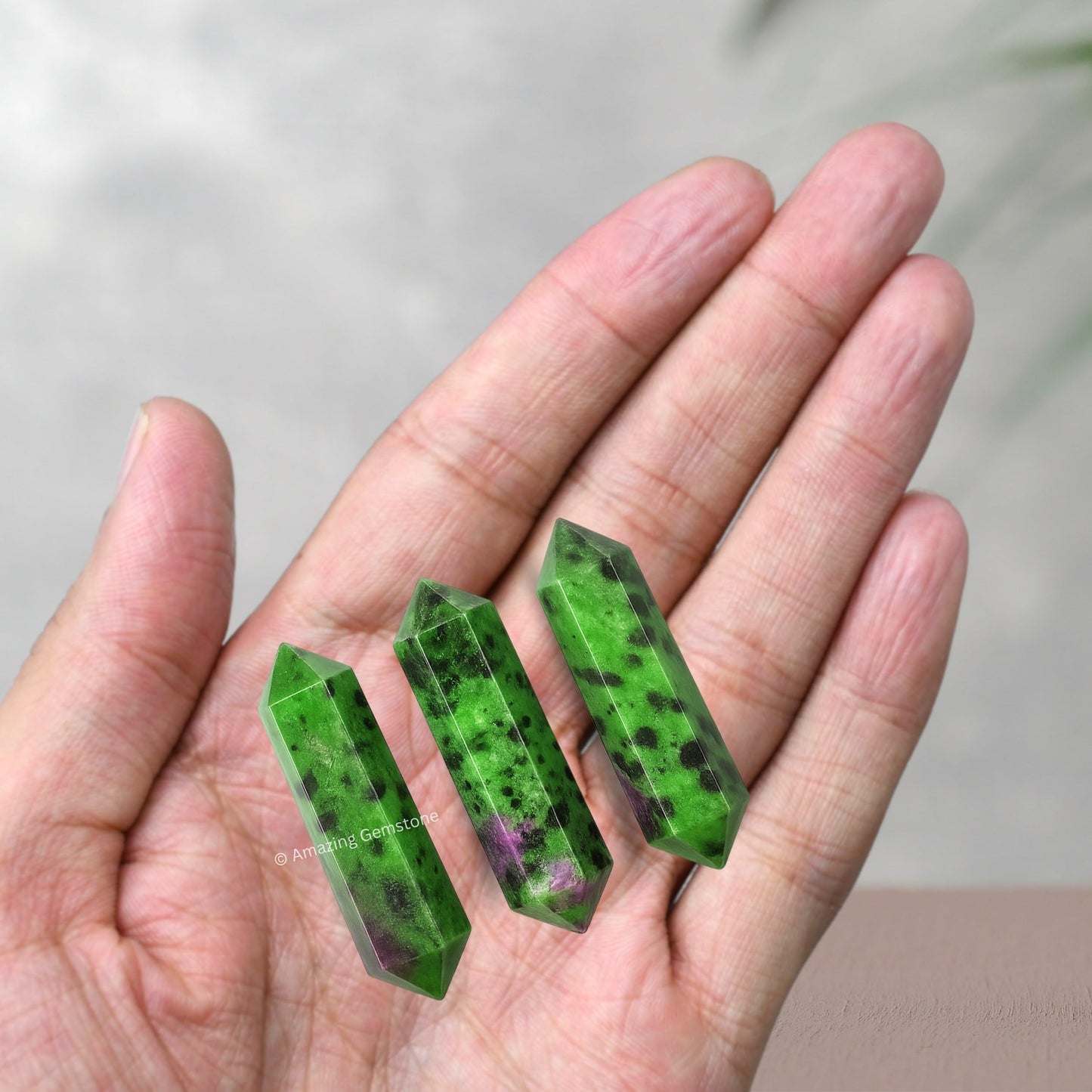Amazing Gemstone Ruby Zoisite Crystal Points Bulk Healing Crystals - Pack of 3 Double Terminated Healing Wand Point Bulk Crystals for Crafts, Crystal Grid, DIY - Premium Crystals for Beginners Gifts