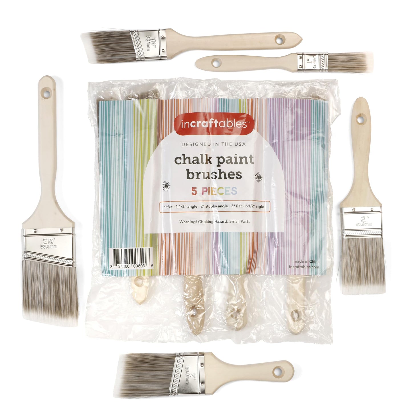 Incraftables Assorted Chalk Paint Brush Set (5pcs) – Natural Bristle Paint Brushes for Furniture, Chalk Painting & Wall Decor – Kids & Adults