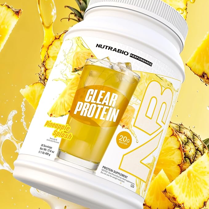 NutraBio Clear Whey Isolate Protein Powder, Delicious & Refreshing Fruit Flavors, Protein Juice, No Milky Taste, No Foam, Zero Sugar, Pineapple Splash, 20 Servings