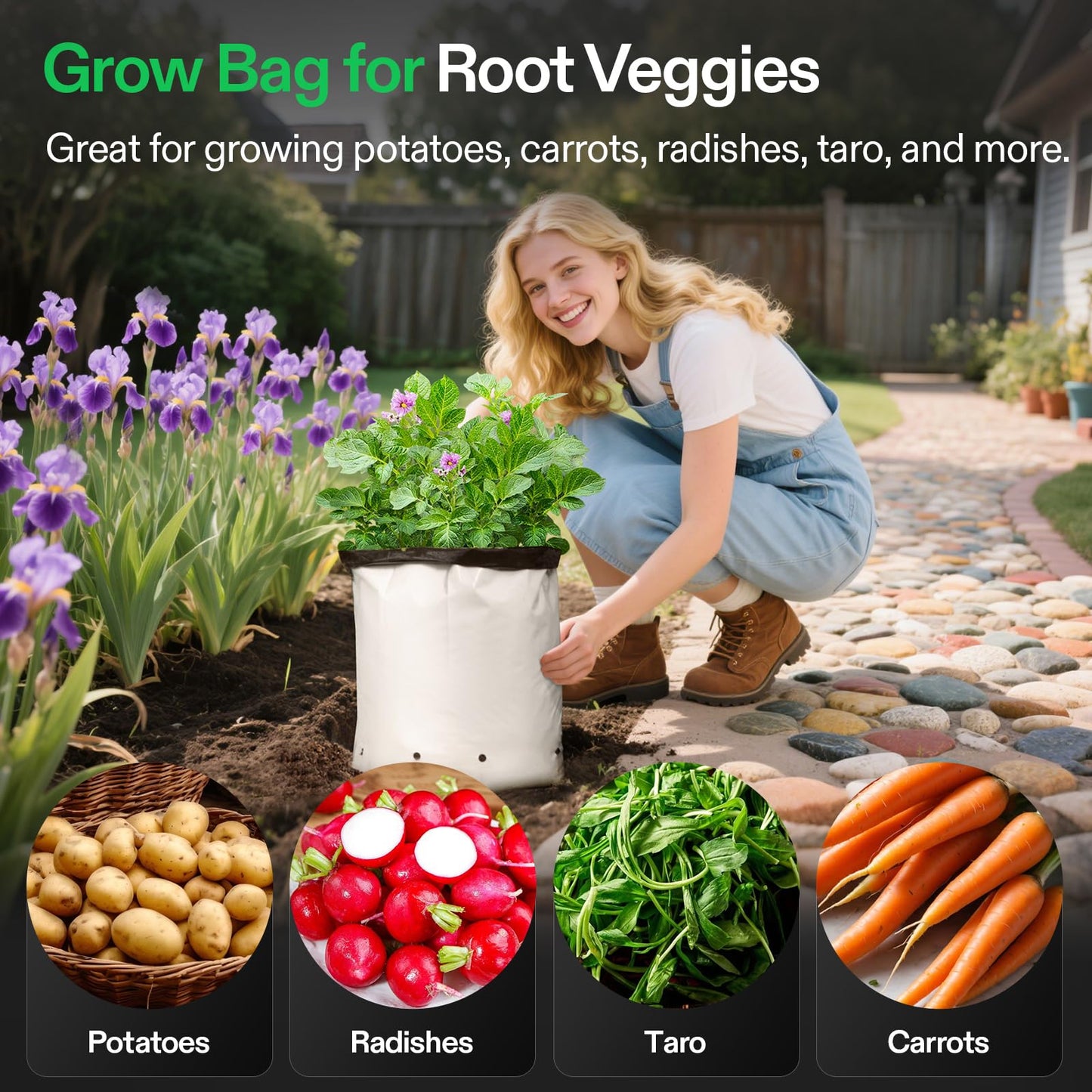 VIVOSUN 50-Pack 3 Gallon Grow Bags for Plants, Black-and-White Thick Plastic Bags for Potting Seedlings, and Rooting