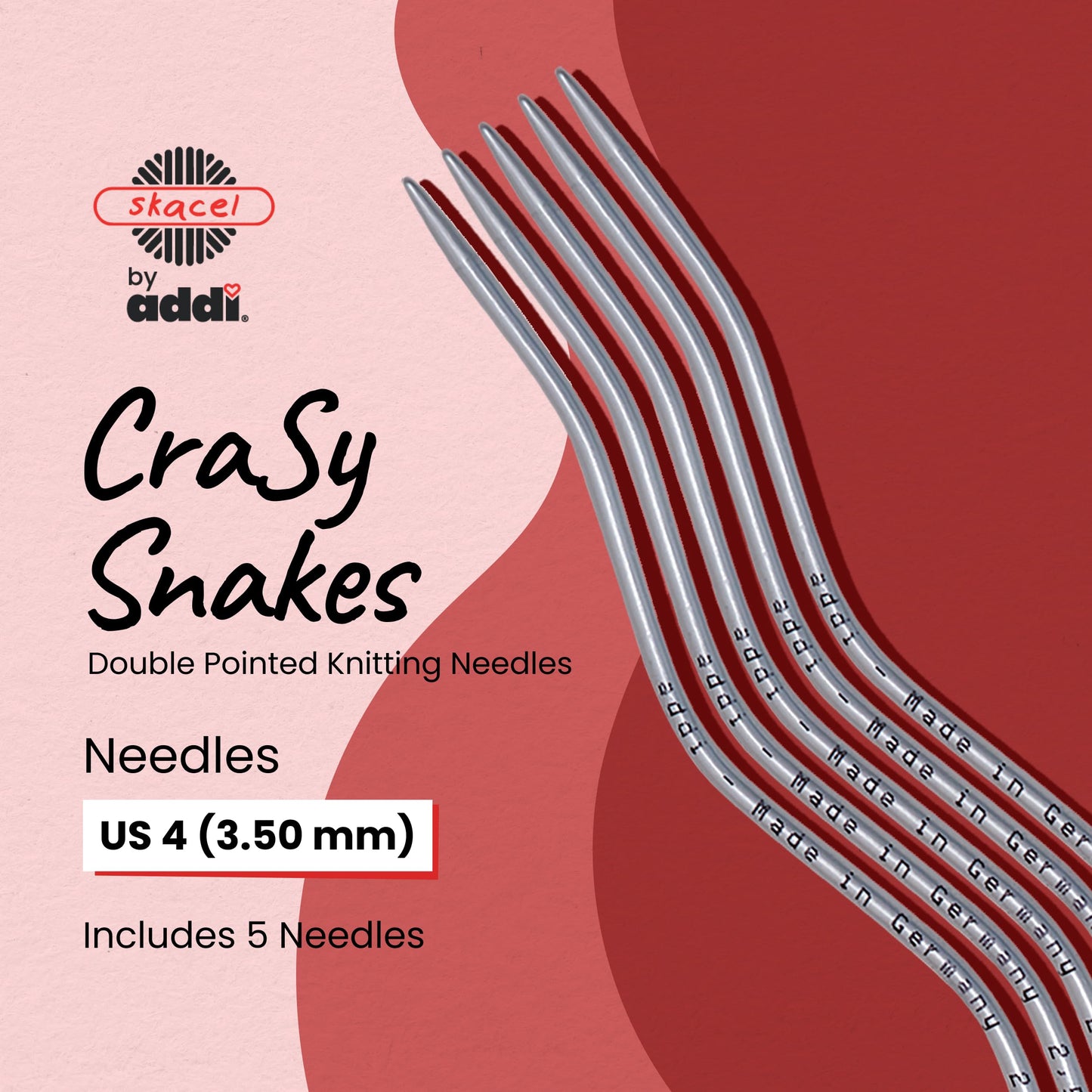 skacel by addi CraSy Snake Double Pointed Knitting Needles, 6 Inch (15.24 cm) Set of 5 Aluminum Knit Needle Kit, 3.5 mm (US Size 4)