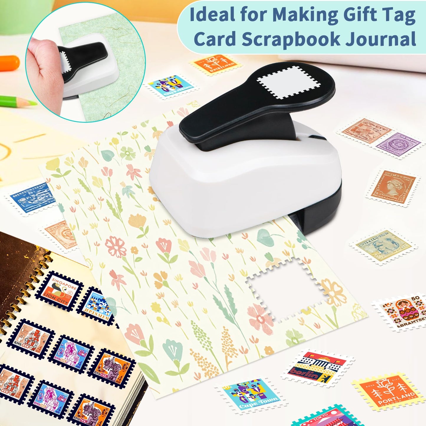 Stamp Punch, Postage Stamp Puncher, 1x1 inch Stamps Hole Punches, Square Punches for Paper Crafts, Stamps Shaped Paper Puncher, Square Crafts Punch for Scrapbooking