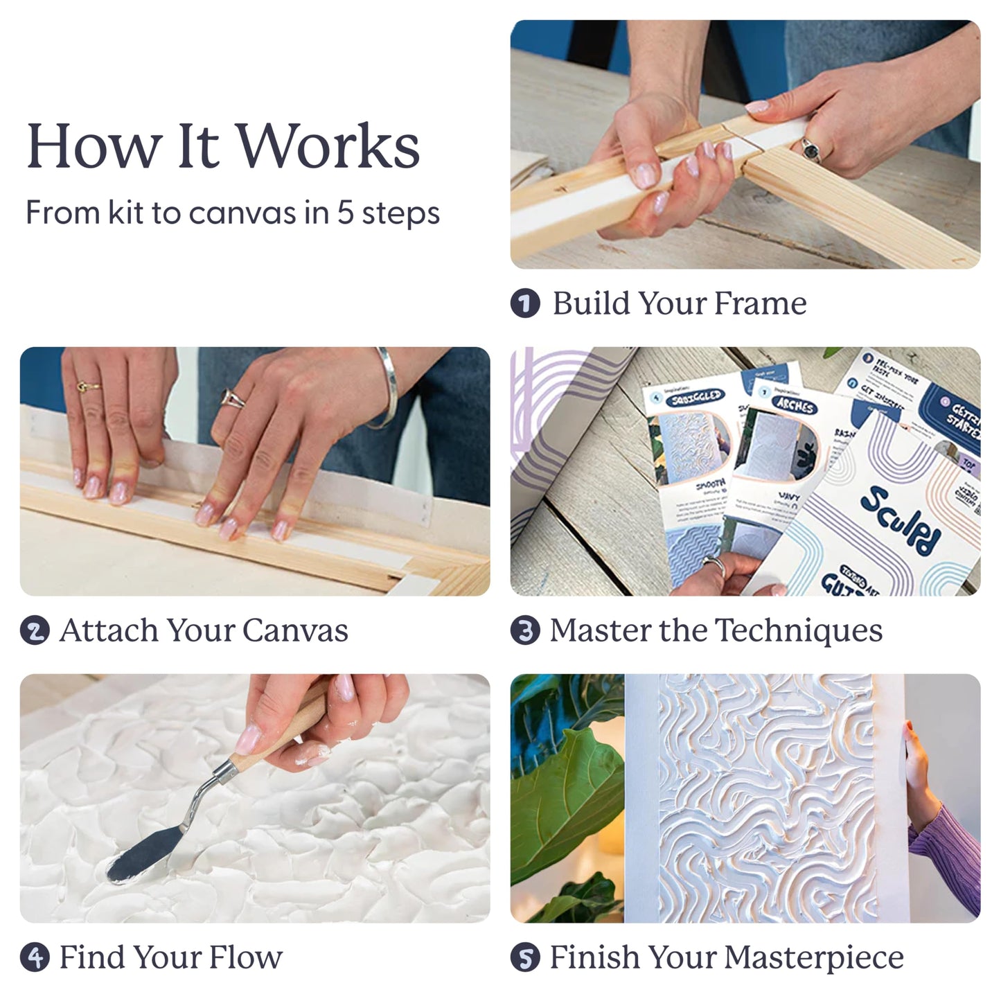 Sculpd Textured Canvas Kit - Complete Art Set with Texture Paste, Canvas, Palette Knife, Wall Hooks, Crafting Tools, Videos & Beginner Guide - DIY Arts & Crafts Gift for Adults, Teens, Men & Women