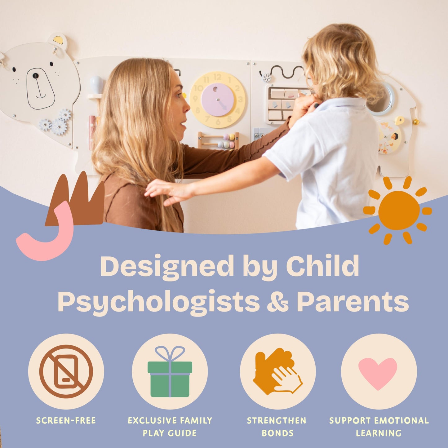 Sensory Wall Panel for Kids – Toddler Learning Activity Center - Emotional Development & Fine Motor Skills – Toddler Learning Activity Center- Busy board Montessori toys