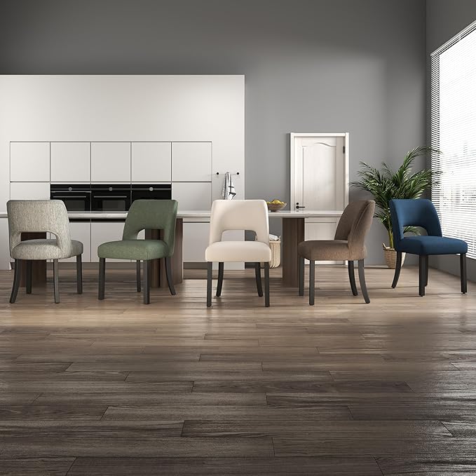 VKNOW Wooden Dining Chairs Set of 6, Modern Fabric Upholstered Dining Room Chair Kitchen Chairs, Farmhouse Dinner Chair for Kitchen Dining Room, Brown-Black Legs