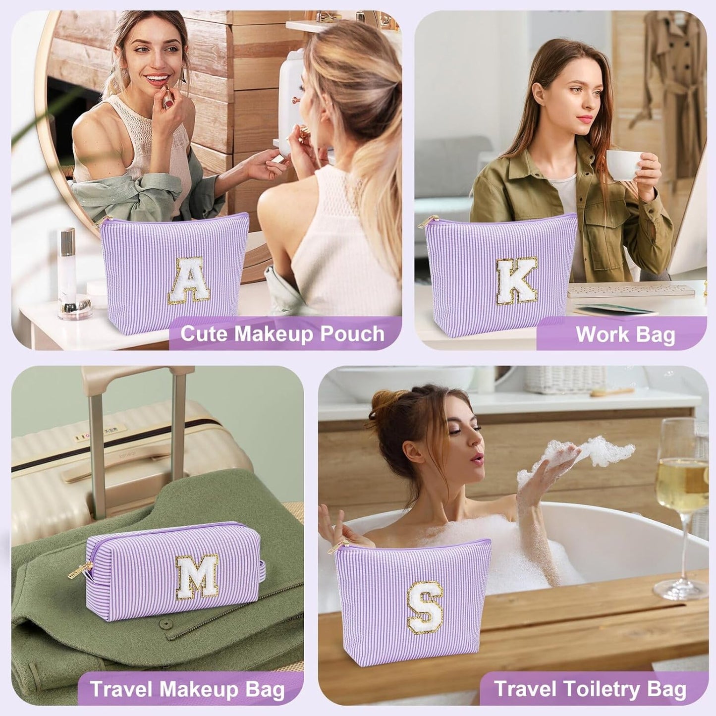 YOOLIFE Birthday Gifts for Women Mom - Makeup Bag Gifts Idea for Her Mom Teacher | Personalized Cute Initial Makeup Bag Pouch for Women Friends Female Girlfriend Wife | Cosmetic Travel Toiletry Bag I