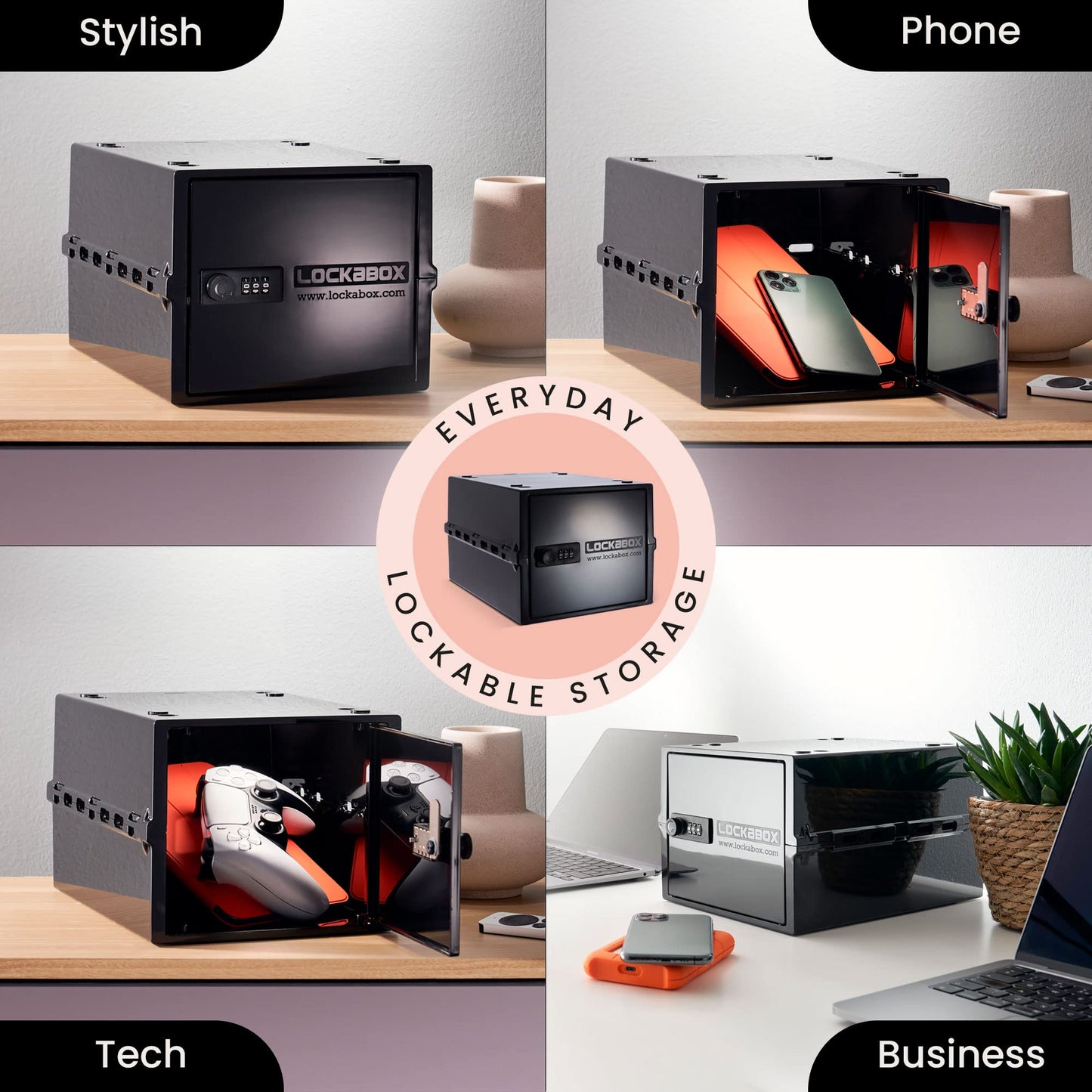 Lockabox One™ | Compact and Hygienic Lockable Storage Box for Food, Medicines, Tech and Home Safety | One Size 12 x 8 x 6.6 inches externally (Jet)