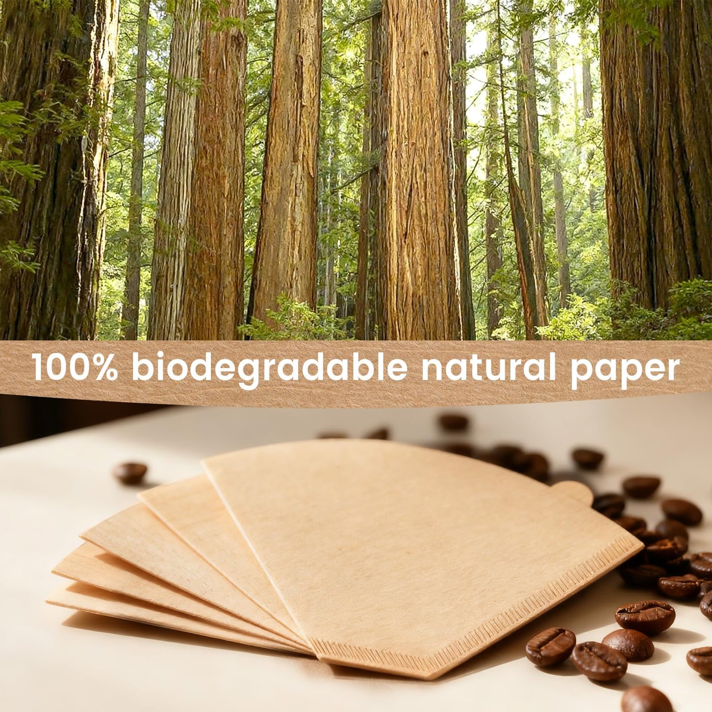 Niveaya Coffee Filters 600 Count, Coffee Filter #4 Cone, Natural Paper Coffee Filter 8-12Cup (natural brown-600pcs, 04)