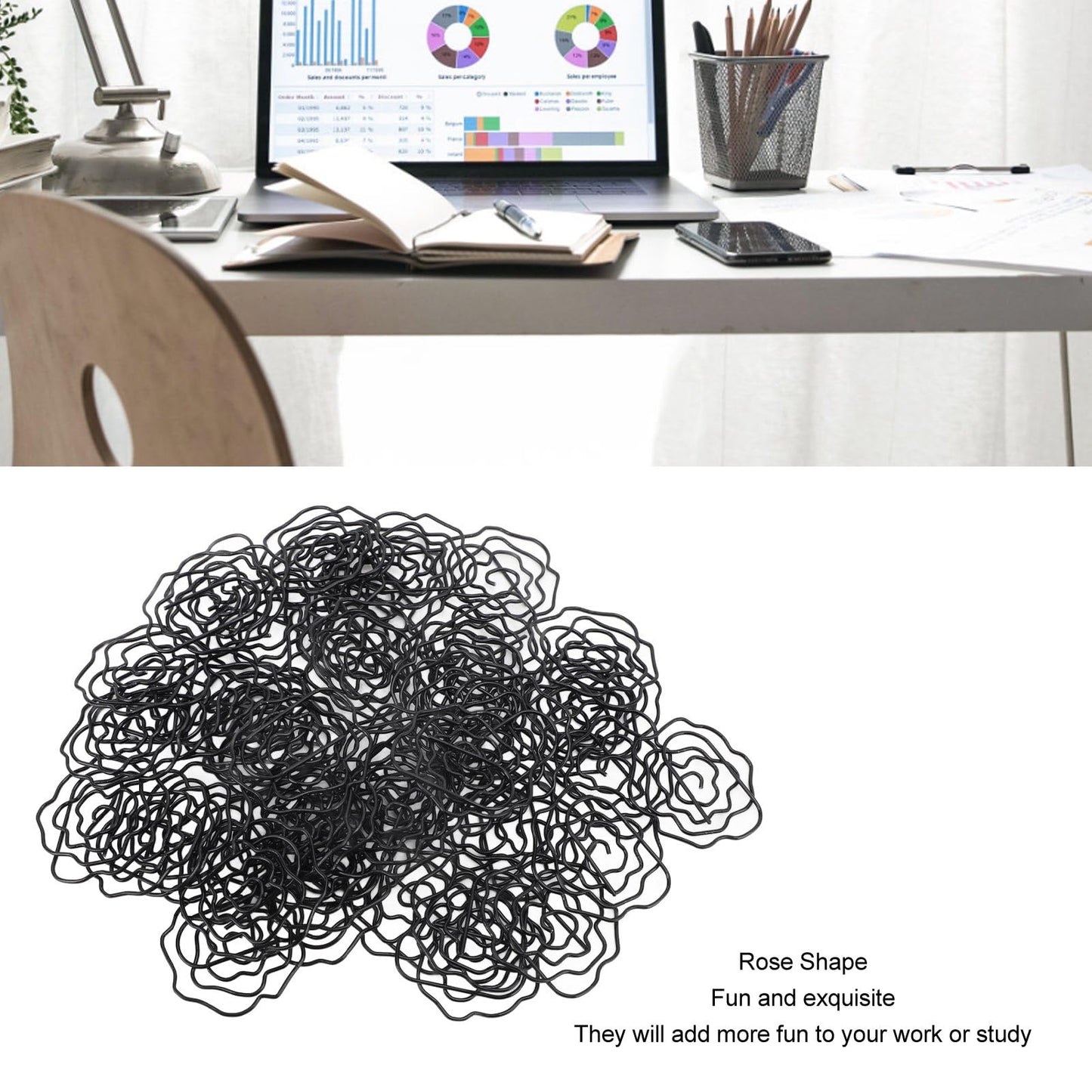 Paperclips Set, Metal Decorative Exquisite 50pcs Flower Paper Clips Cute for Office for Scrapbooking (Black)