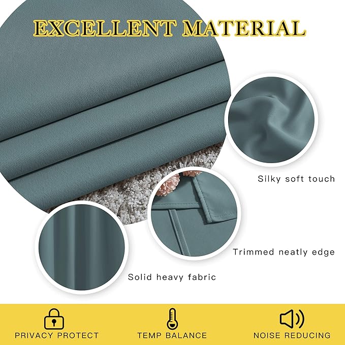 NICETOWN Blackout Living Room Curtains Extra Wide, Triple Weave Grommet Top Thermal Insulated Window Treatment Light Blocking Panels for Patio/Porch (Greyish Blue, W80 x L84, Set of 2)
