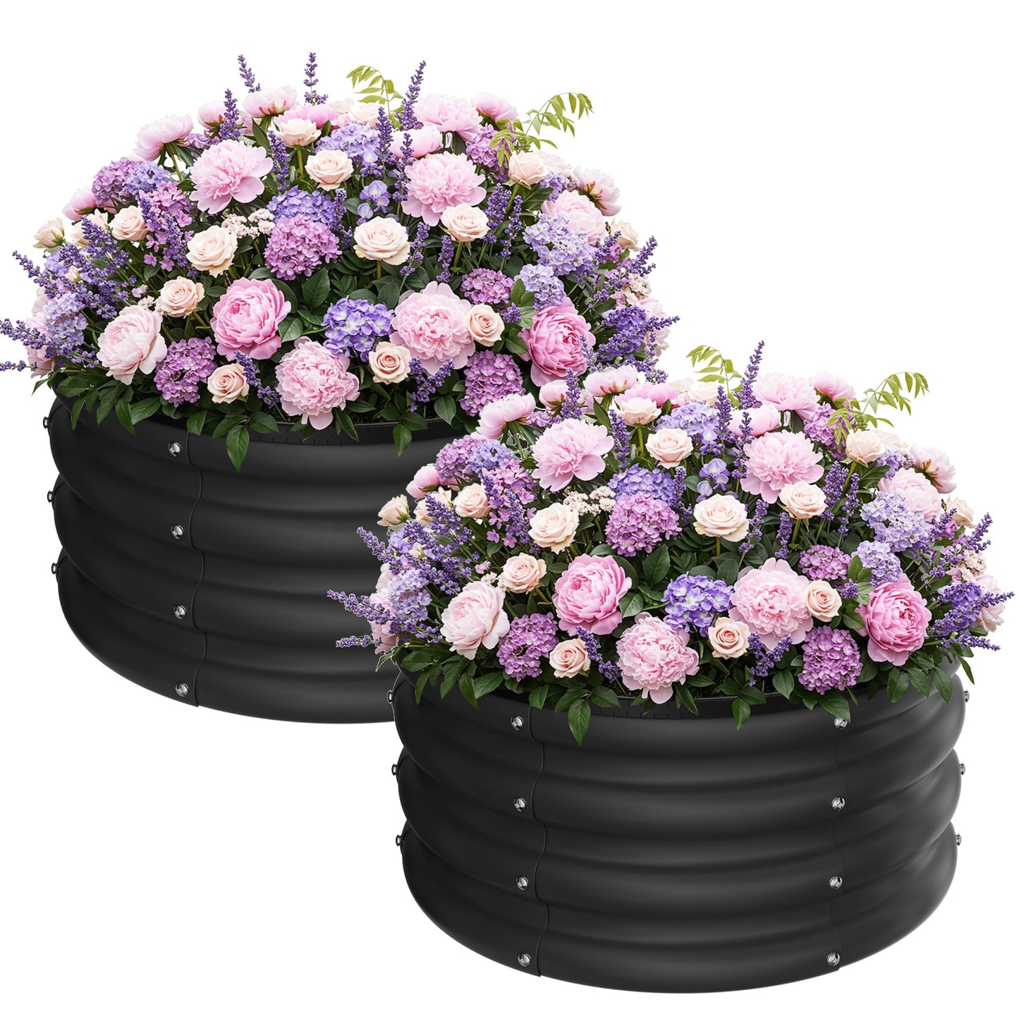 ZXZYHFTY Raised Garden Bed, 0.6 mm Galvanized Steel Round Planter Box with Open Bottom, Black, 2 x 2 x 1 FT, 2 Pack