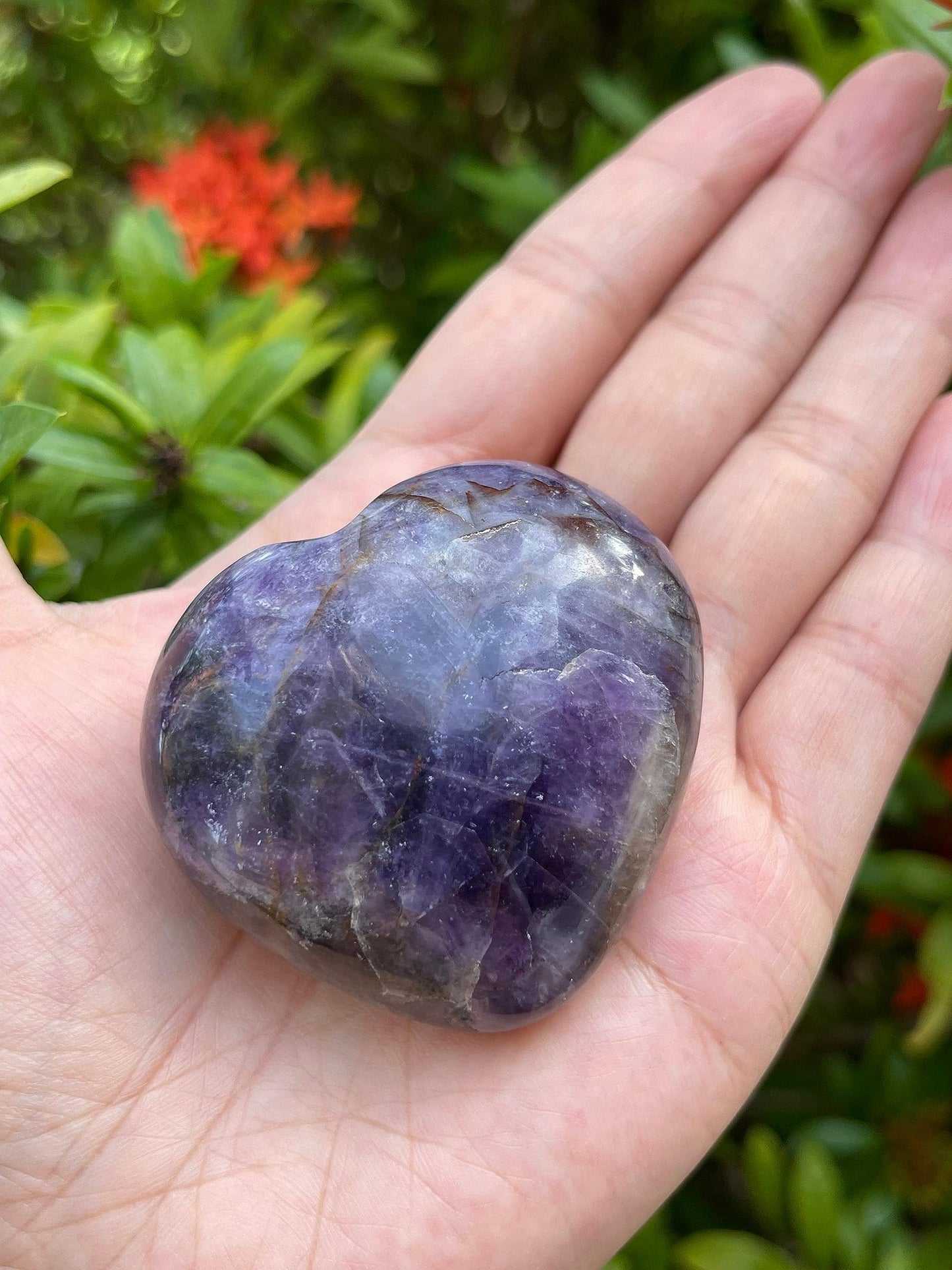 Amethyst Gemstone Hearts, Polished Amethyst Puffy Hearts, Amethyst Crystal Palm Stone, Amethyst Healing Crystal Hearts (1 Heart)