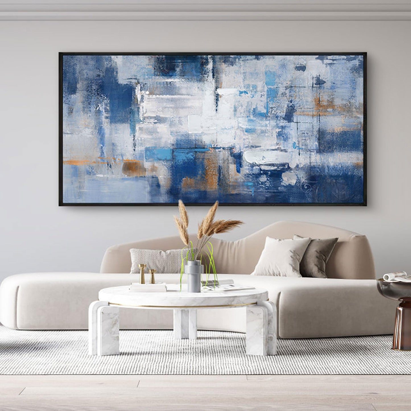 KLAKLA Blue Abstract Canvas Wall Art - Black Frame Artwork Picture Living Room Wall Decor Modern Paintings Large Wall Art for Bedroom Home Decoration