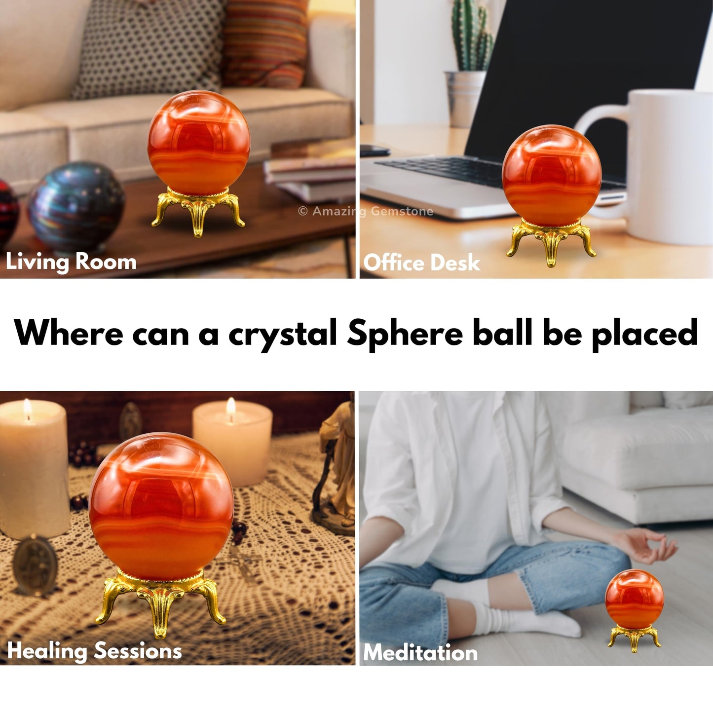Amazing Gemstone Carnelian Onyx Crystal Ball with Stand - 2 Inches Crystal Sphere Meditation Balls for Witchcraft and Decorative Balls