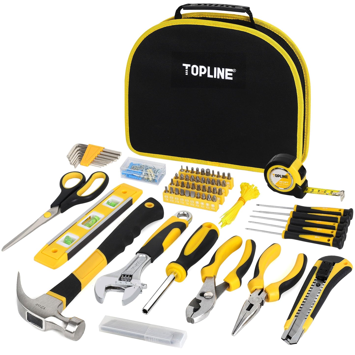 TOPLINE 208-Piece Basic Home Tool Kit with Easy Carrying Round Pouch, Household Hand Tools for Apartment, Home, Basic Tool Set, Perfect for DIY Projects, Home Maintenance