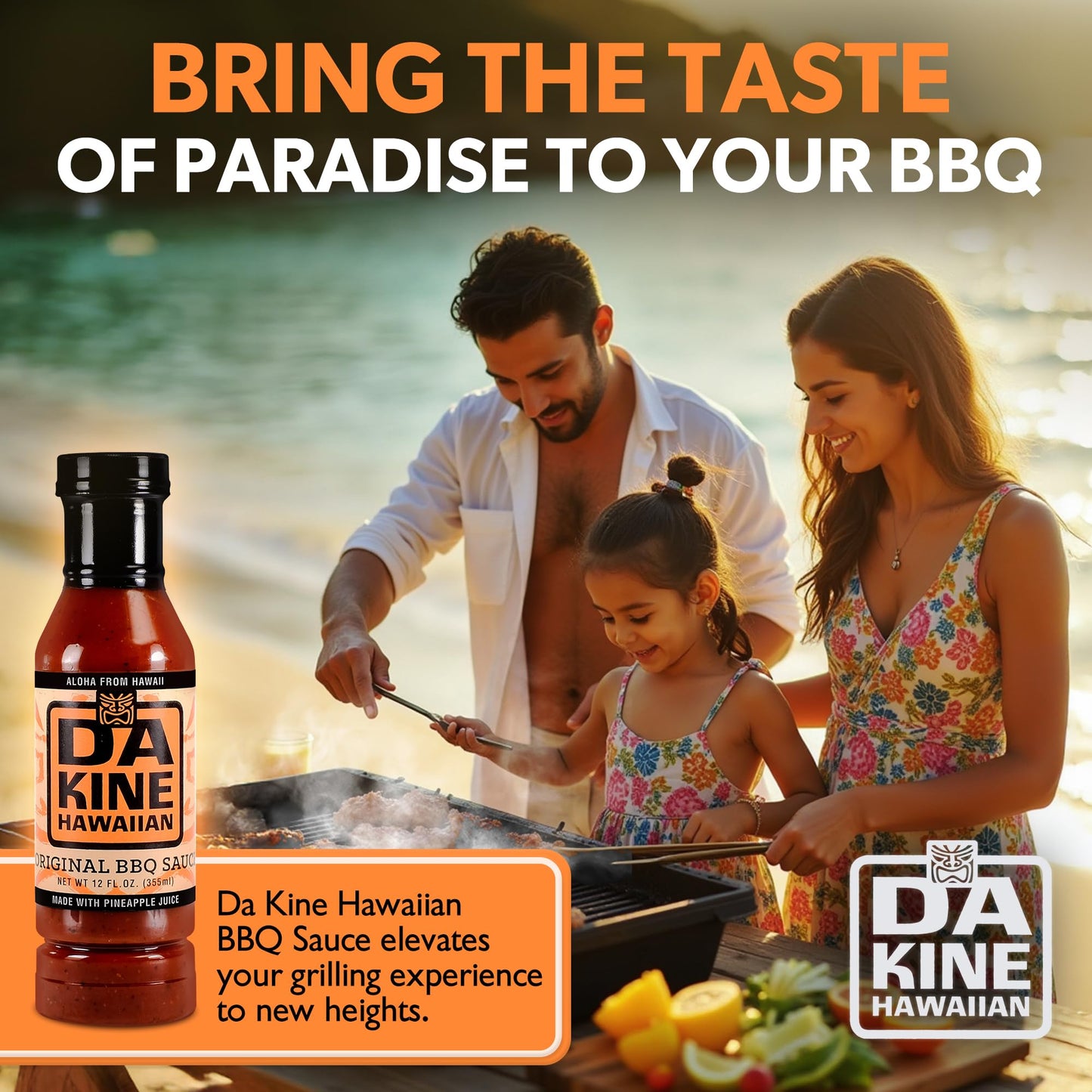 Da Kine Hawaiian BBQ Sauce, Premium Gourmet Barbecue Sauce Made in Small Batches, Gluten-Free BBQ Sauce for Meat, Fish, and Vegetables - Original 12 oz (1 Pack)