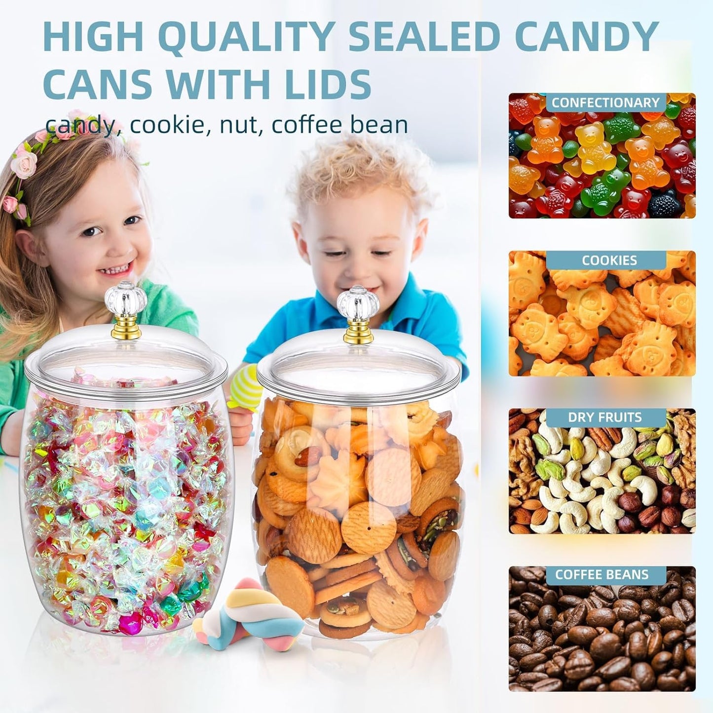 mwellewm 2Pcs 1 Gallon Candy Jars With Lids&Spoons Clear Plastic Cookie Container Large Airtight Apothecary Storage Organization Hard Snack Buffet Canister for Wedding Home Kitchen Bar Decoration