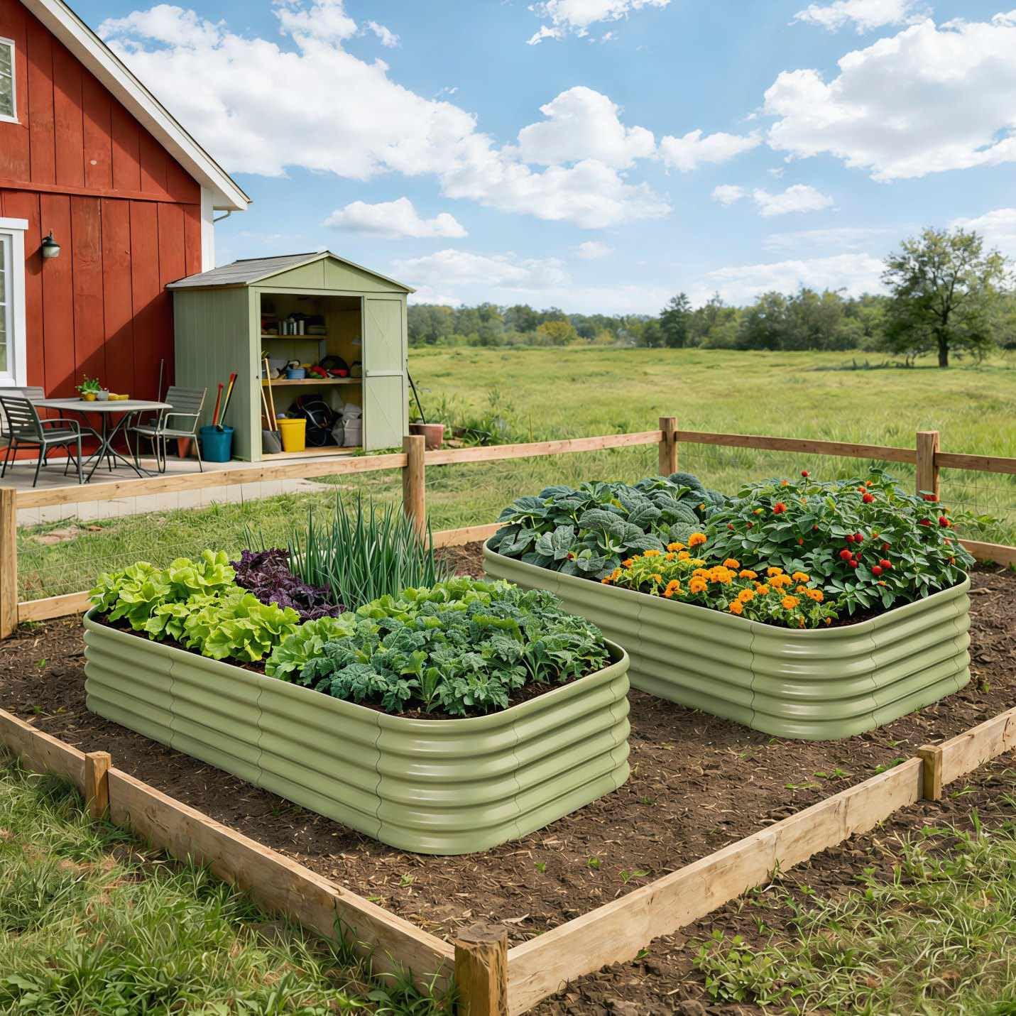 Annoell Galvanized Raised Garden Bed 8x4x1.5 ft, 18" Tall Metal Planter for Outdoor Plants Vegetable Herb Leafy Green, Modular Raised Flower Bed with Rust Resistant Coating - Sand Beige