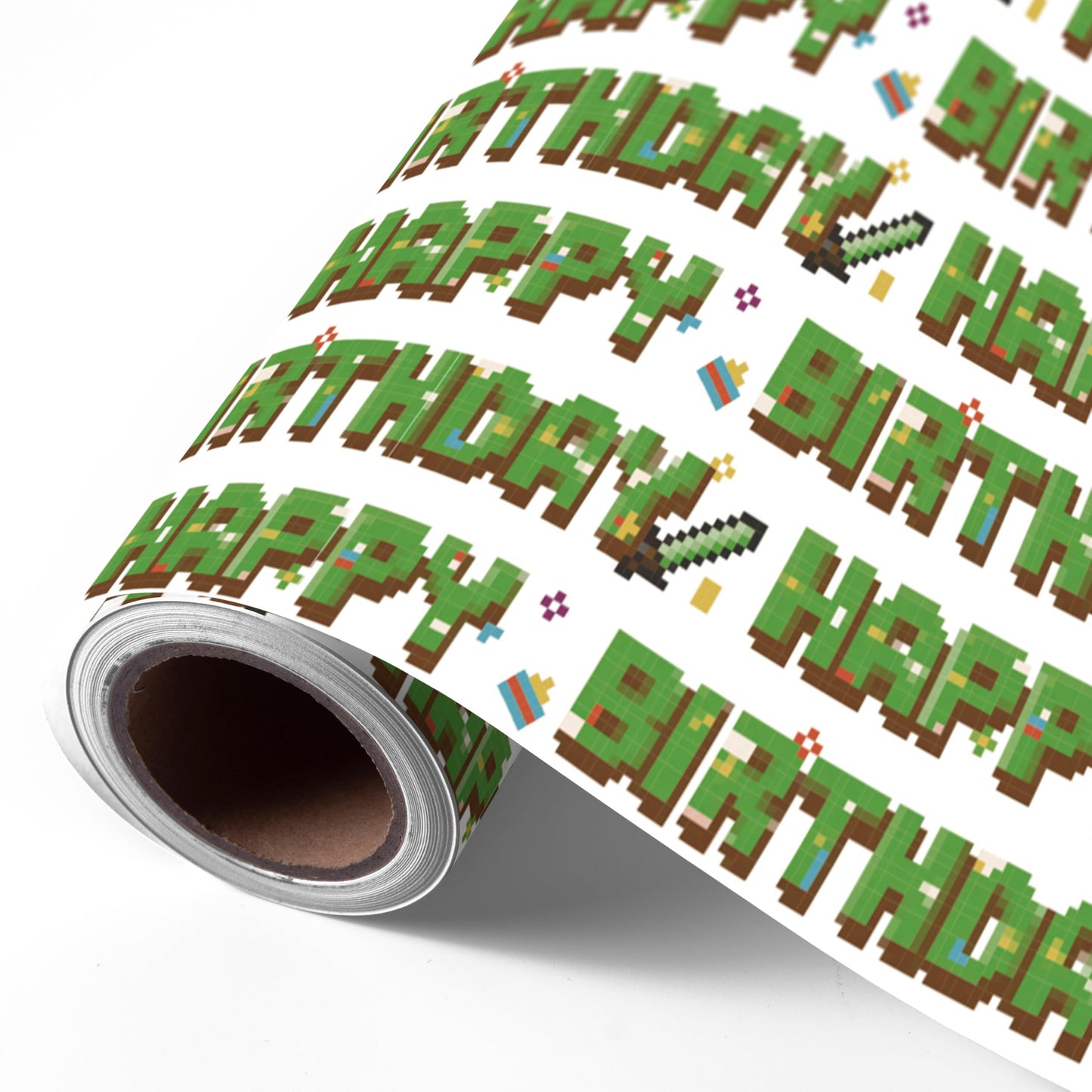 WRAPLULU Pixel Style Birthday Wrapping Paper Roll - 17.5" × 26 Ft - Retro Video Gaming Gift Wrap with HAPPY BIRTHDY, Perfect for Birthday Christmas