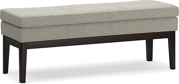 SIMPLIHOME Carlson 45-inch Wide Linen-Look Fabric Ottoman Bench in Greige with Solid Wood Frame for Living Room, Entryway, or Bedroom