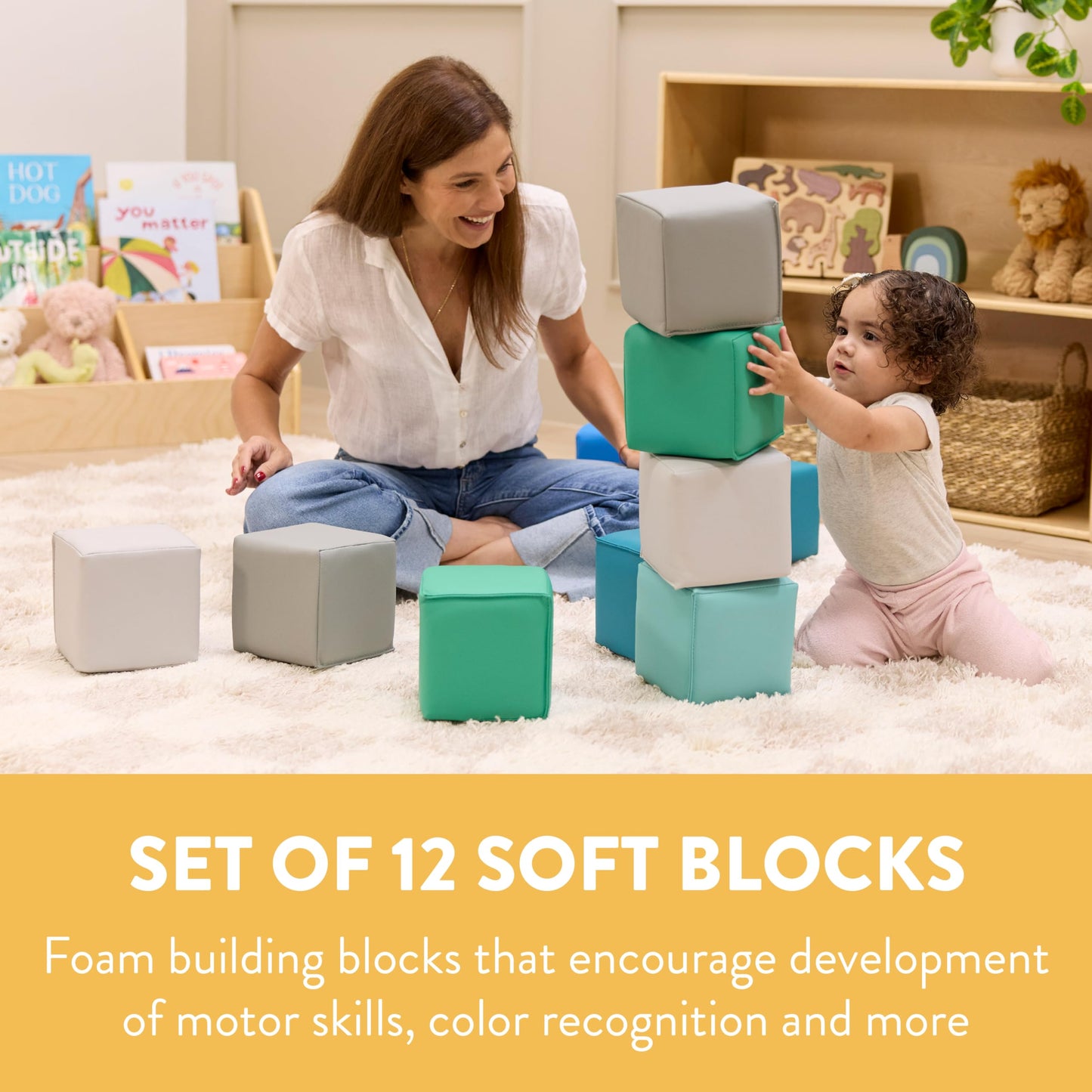 Back2School Express Mosaic Toddler Foam Building Blocks, Stacking Cubes, Contemporary, 12-Piece
