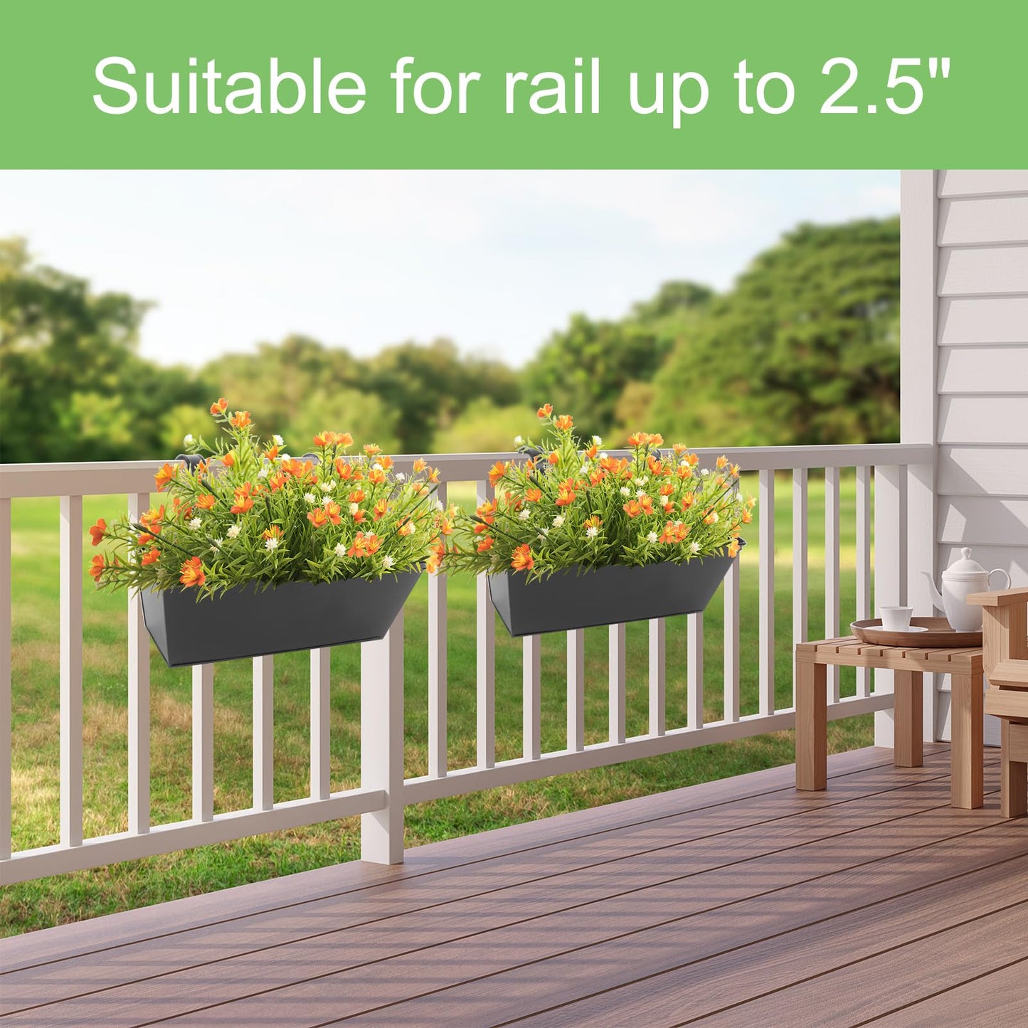 Holensun Railing Planters Outdoor Balcony 16 Inch Deck Over The Railing Planter Boxes Hanging Planters for Fence Flower 3 Pcs (Black)