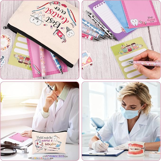 Dentist Gifts, Dental Hygienist Gift, Dental Assistant Gifts for Women, Dentist Appreciation Basket include Makeup Bag Notepad Pens Sticker Gift for Christmas Birthday (Dentist)