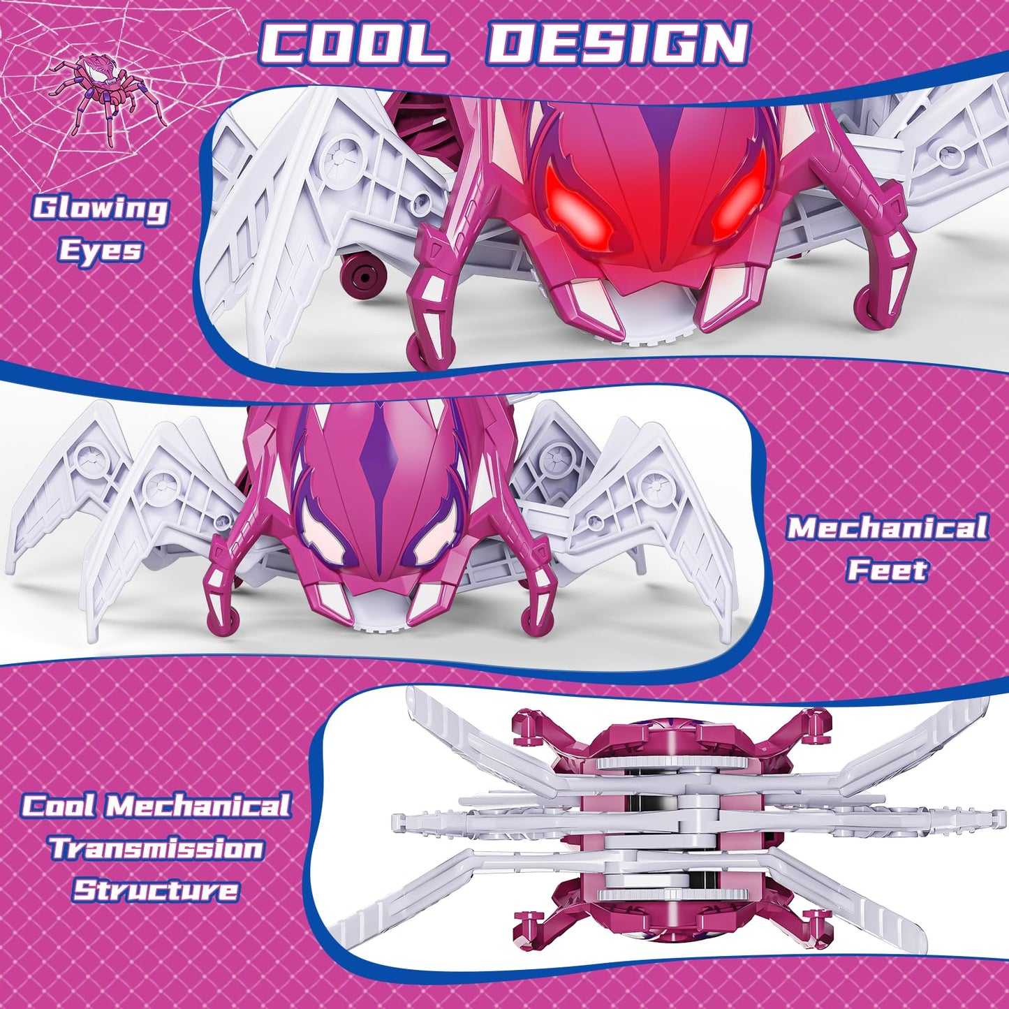 Agard Remote Control Spider Robot Toy - 2.4 GHZ RC Spider Toys, Realistic Remote Control Animal - Kids Easter Gifts Toys for 3 4 5 6 7 8 9 Year Old(Pink White)