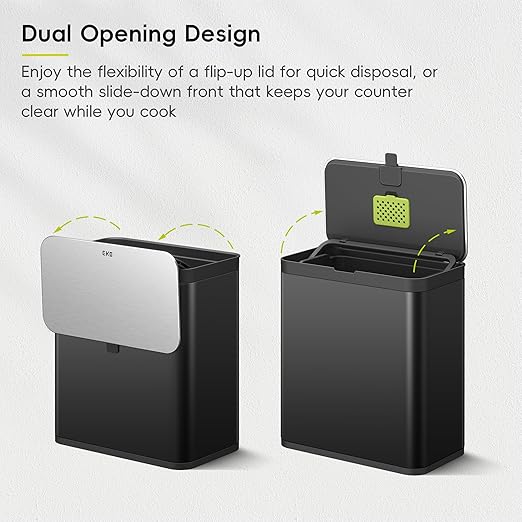 EKO Kitchen Compost Bin, 7L / 1.85 Gal Stainless Steel with Removable Inner Bucket and Deodorizer Compartment, 2-in-1 Countertop Compost Bin with Lid, Food Waste Caddy for Kitchen (Matte Black)