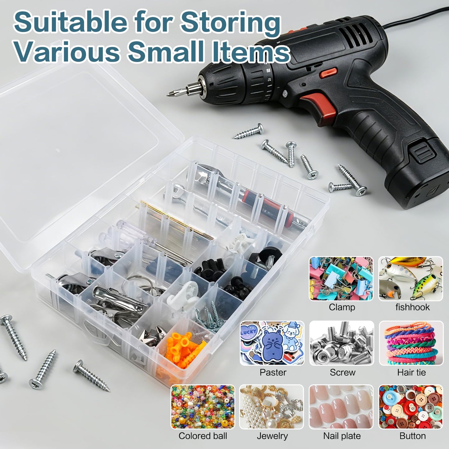 DILIBRA 5 Pack 36 Grids Large Plastic Organizer Box with Adjustable Dividers, Clear Craft Organizers Bead Organizers with Label Stickers, Compartment Container for Beads Crafts Jewelry Fishing Tackles