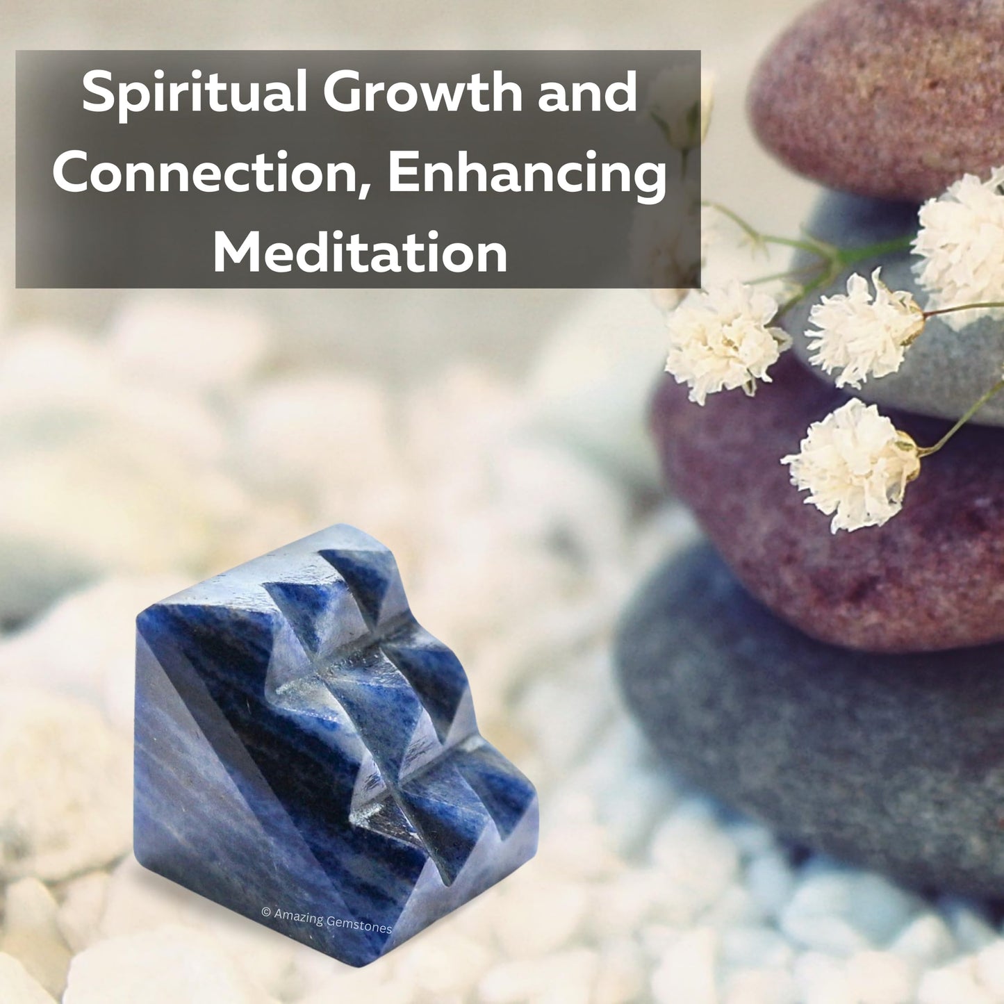 Amazing Gemstone Sodalite Crystal Pyramid with 9 Pyramid Plate Bottom - 1" Mini Pyramid Figurine of Natural Stone Pyramid for Meditation, Reiki, Chakra Balancing Vastu Pooja and Crystal Grids