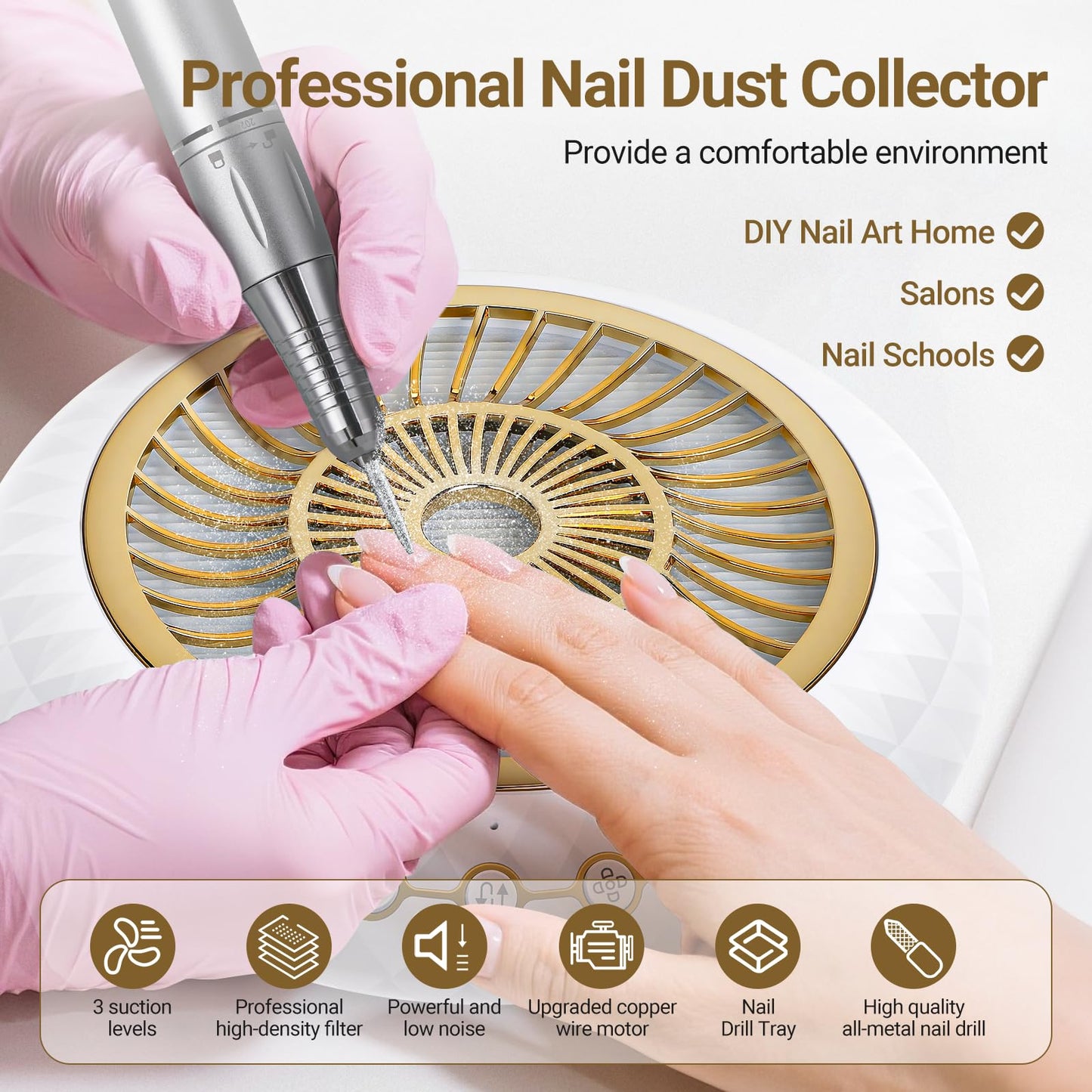 YLYYCC 2 in 1 Nail Dust Collector Quiet, 5000RPM Vacuum Fan Extractor with Reusable Filter & 30000RPM Electric Nail Drill File Professional with 6 Bits - Home/Salon Use, Pros Tech & Beginners
