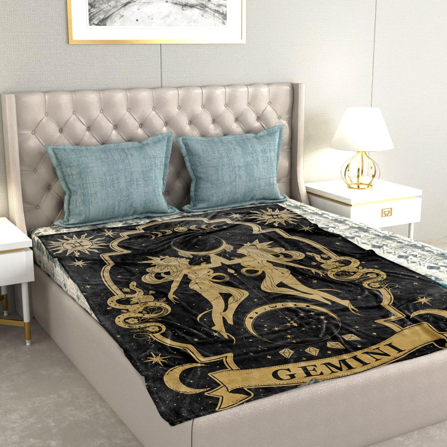 Gemini Zodiac Moon Constellation Throw Blanket, 60"X50", Soft Blanket for Women, Astrology Decor, Witchy Birthday Gifts, Gothic Style