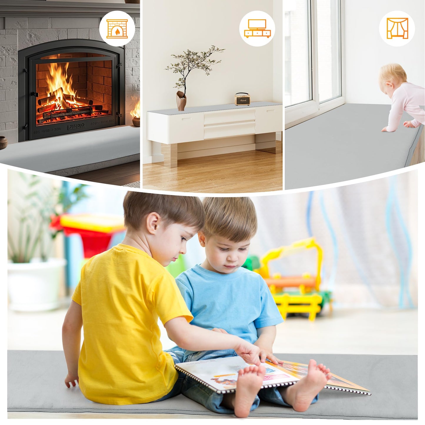 BALAPET Thick Memory Foam Fireplace Baby Proofing, 72x14 in Soft Fireplace Cover Hearth Cushion Baby Proof, Velvet Protectors for Children Proofing, Edge Protector(Gray,14x72in)