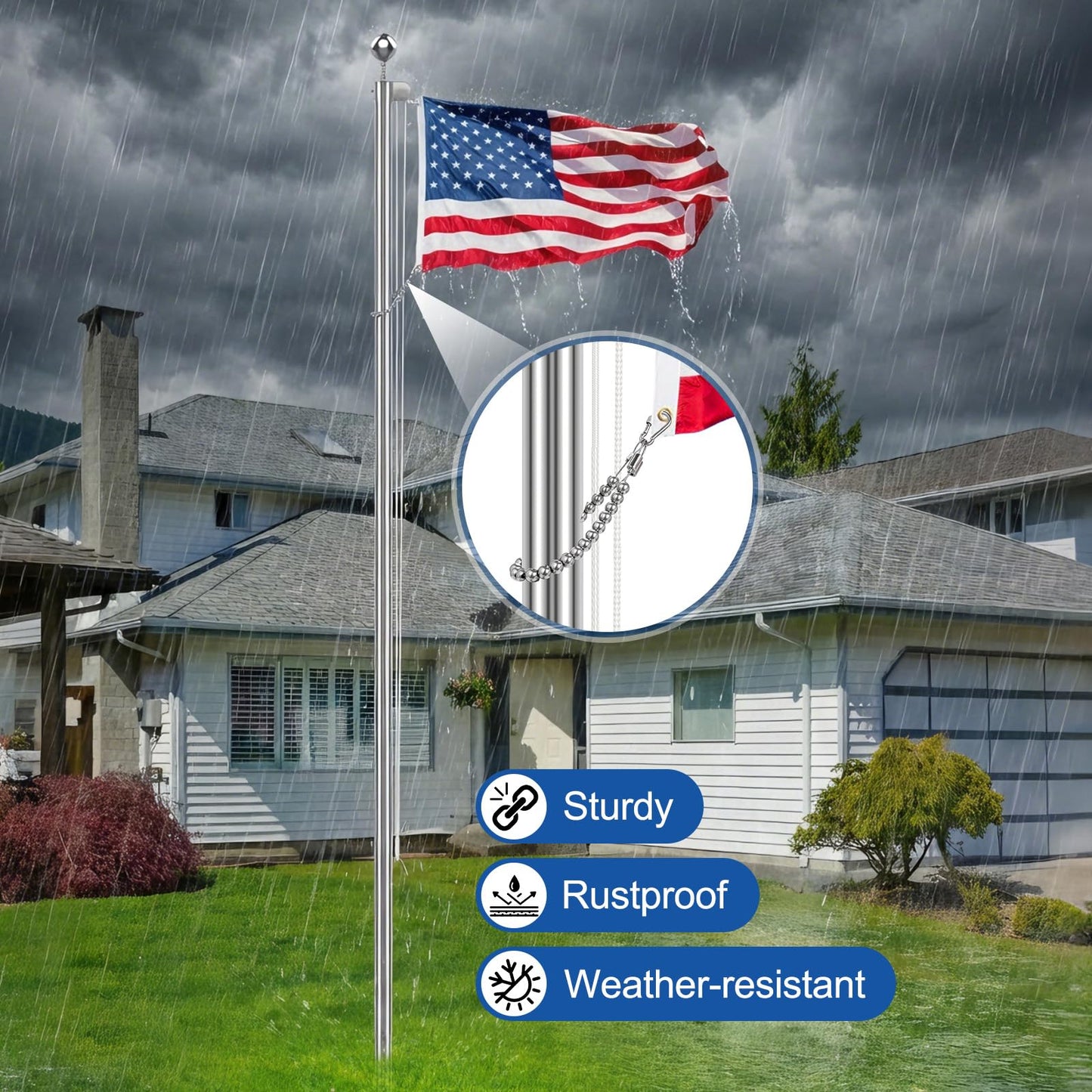 Lechansen Flag Pole Accessories Parts, Heavy-Duty Beaded Retainer Ring with Spinners, Flag Weights for Wind, Stainless Steel Flagpole Beads & Parts Kit - Secure Your Flag for Outdoor Display