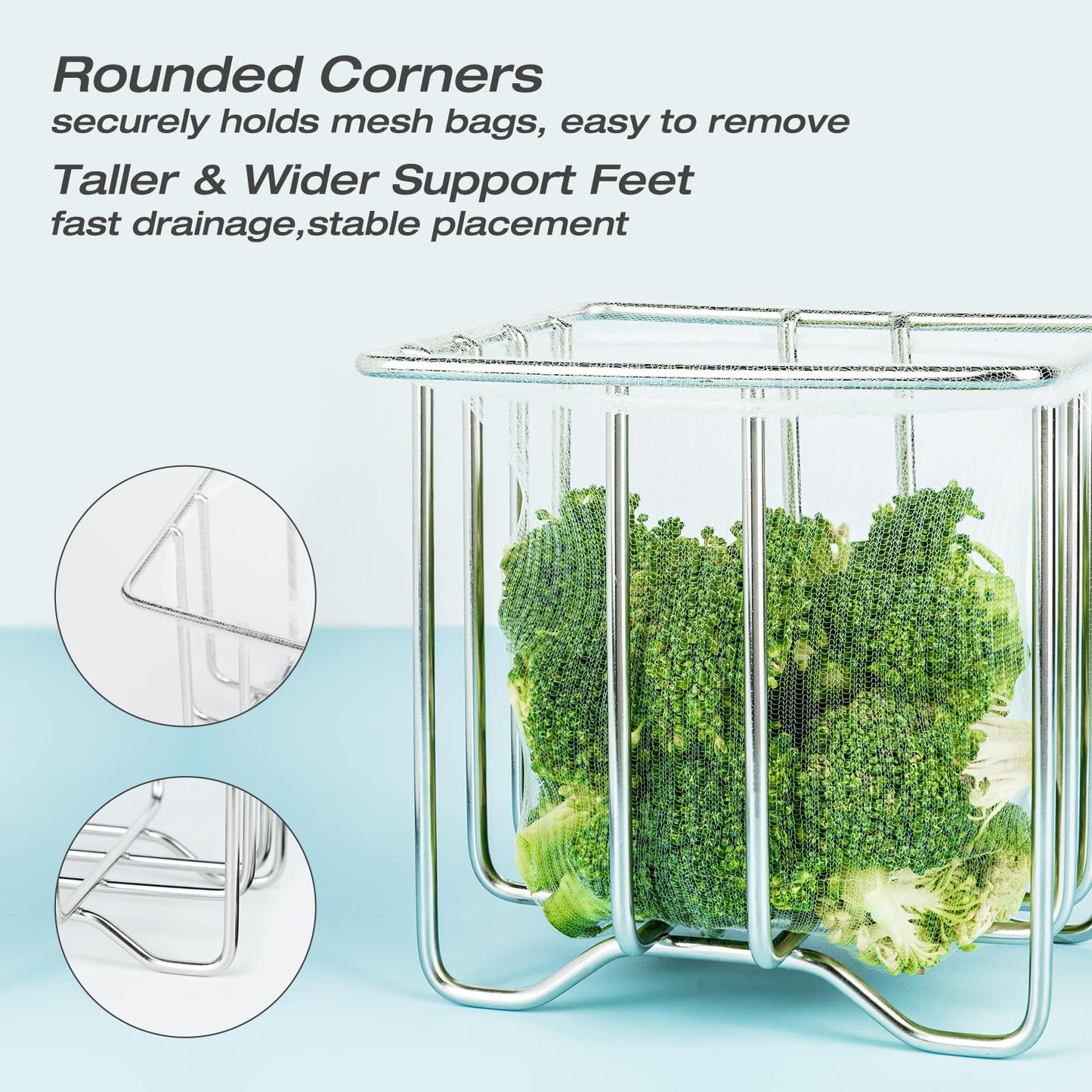 Kitchen Sink Strainer with Sink Basket Holder and 200 Strainer Net Bags,Food Catcher with Drain Filter Mesh Bag,Meshmate Waste Rack Trash Catcher for Leftovers.