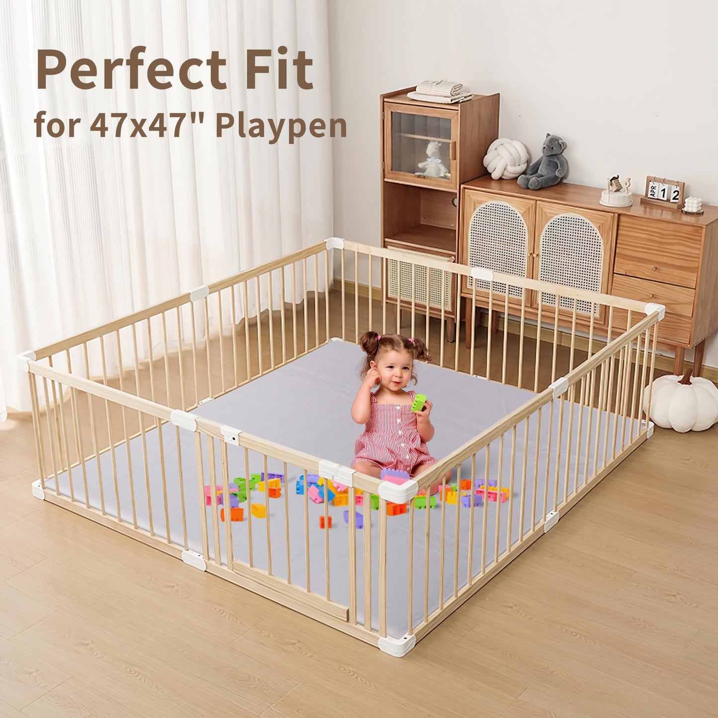 HiMummy 47”x47“ Inflating Play Mat for Playpen, 1.2 Inch Thick, Waterproof Fabric with Foam Interlayer, Provide Enough Cushion for Babies and Infants, Roll-up Design with Travel Bag (47x47)