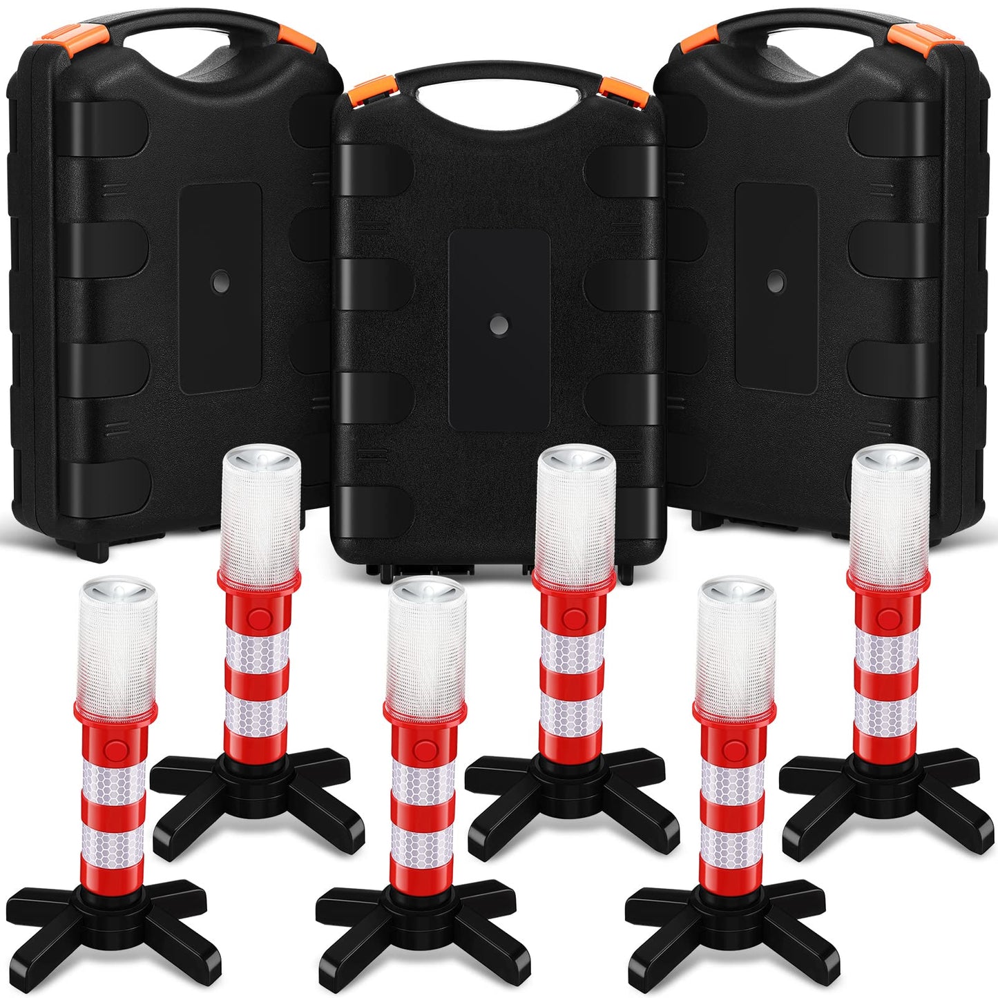 Riakrum 2 Pcs Emergency Roadside Flares Bulk Kit LED Safety Strobe Road Warning Light Bright Red Safety Beacon Strobe Light Roadside Flare Magnetic Base Detachable Stand Vehicle (Batteries Excluded)